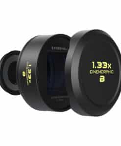 Close-up of a 1.33x Cinemorphic lens module labeled Freewell for cameras
