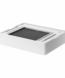 White computer hard drive mounting bracket with a black mesh insert (drive bay tray) for a desktop PC