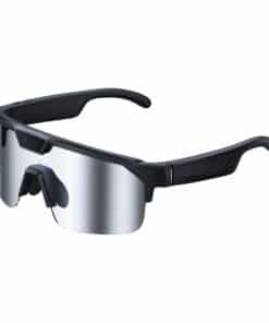 Sport-style sunglasses with a mirrored shield lens and black wraparound frame, designed for outdoor use