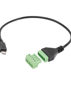 USB Micro-B to 4‑pin screw-terminal block adapter cable (detachable green terminal block)