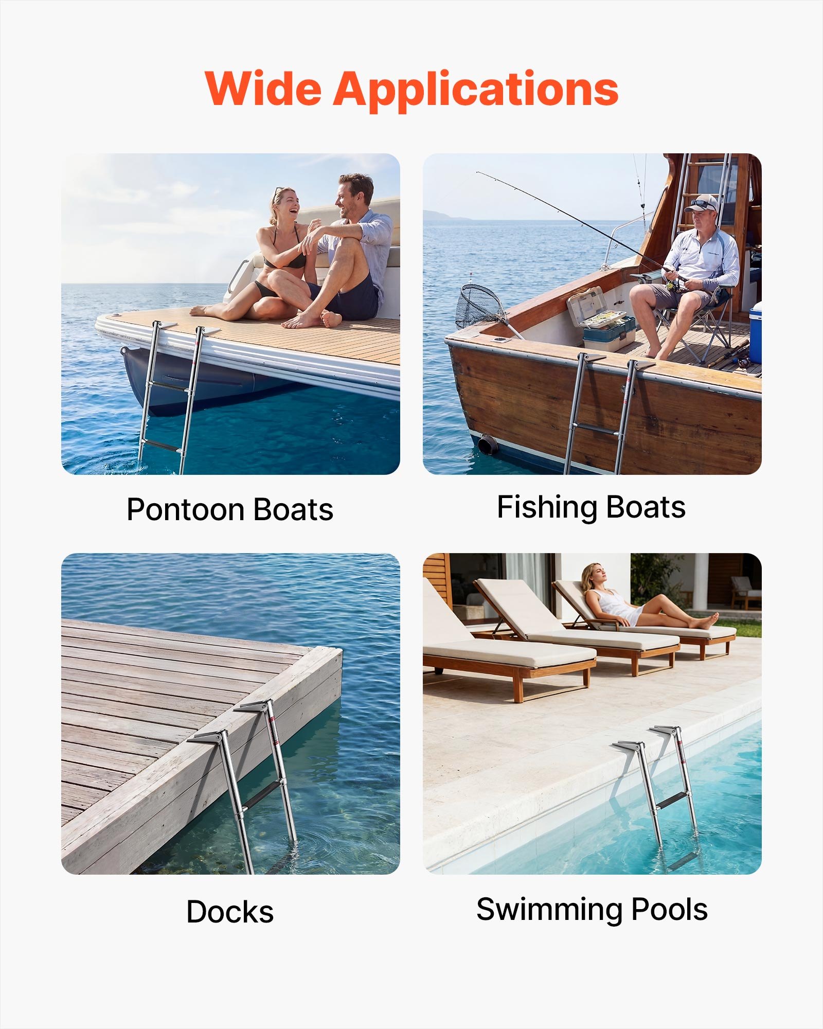 VEVOR 3-Step 304 Stainless Steel Telescoping Folding Boat Swim Deck Ladder, 600 kg Capacity, Non-Slip Steps for Pontoon, Yacht, Dock — attēls 6
