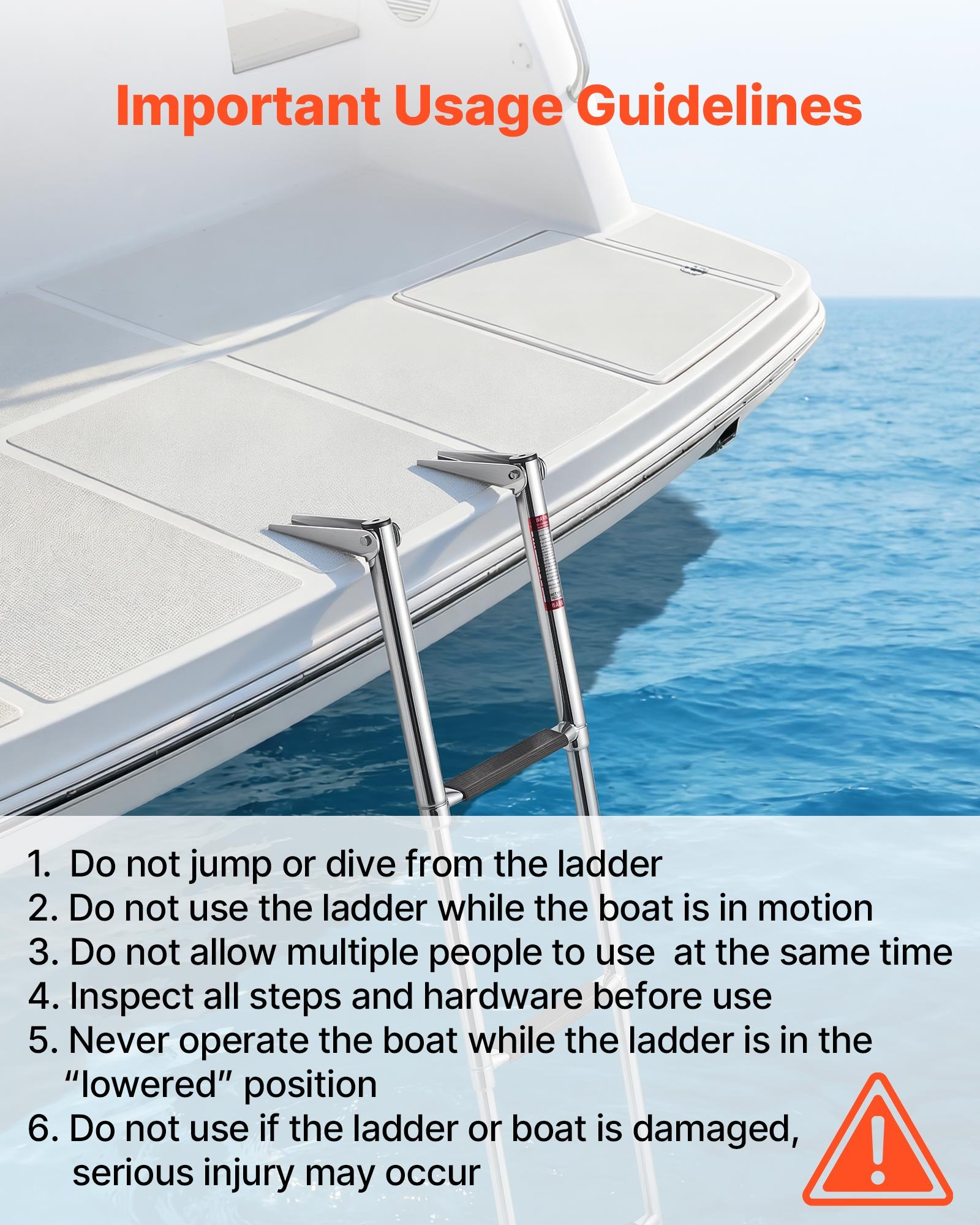 VEVOR 3-Step 304 Stainless Steel Telescoping Folding Boat Swim Deck Ladder, 600 kg Capacity, Non-Slip Steps for Pontoon, Yacht, Dock — attēls 7