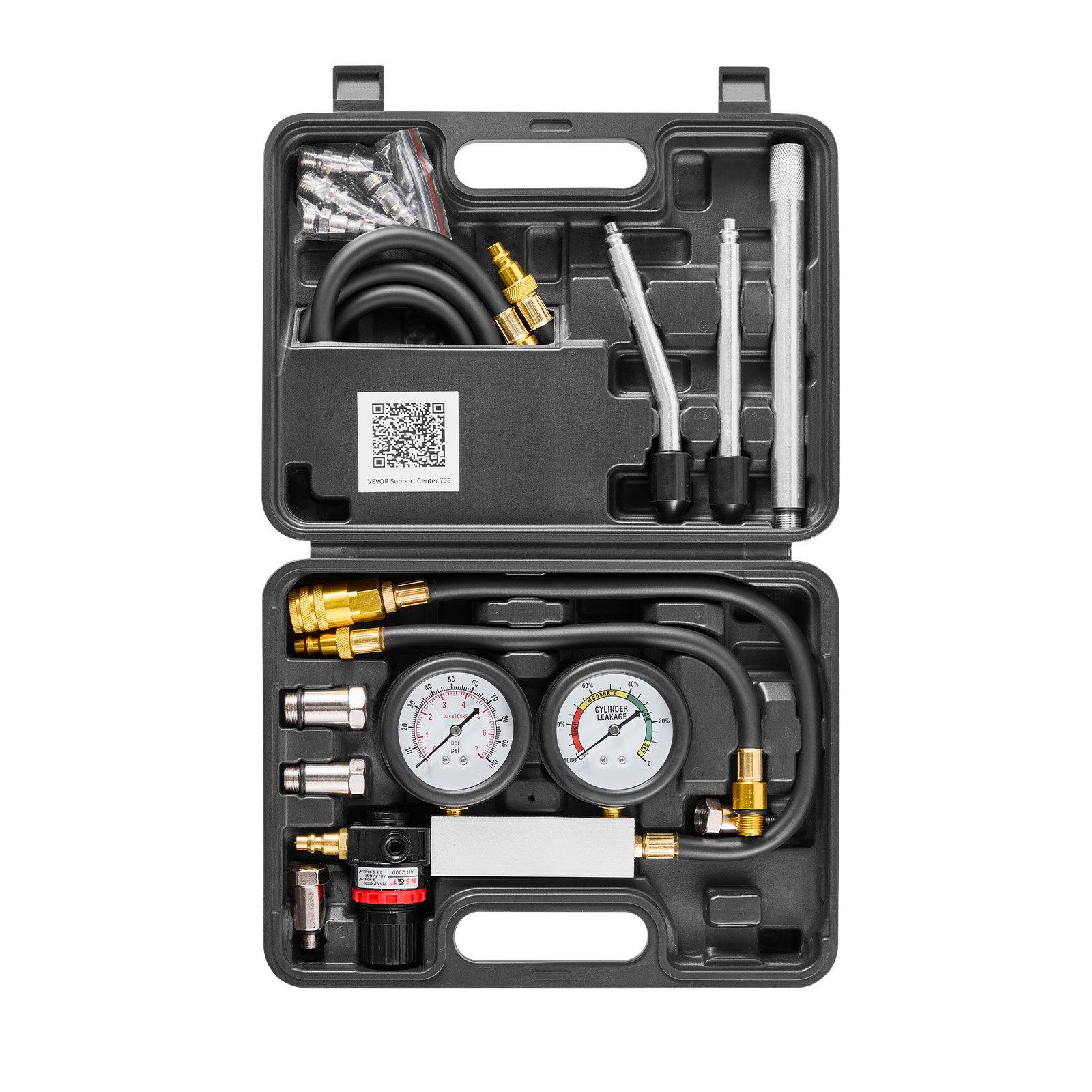 VEVOR Dual-Gauge Engine Cylinder Compression & Leak Down Tester Kit 0–7 bar with 4 Adapters for Cars and Motorcycles — attēls 10