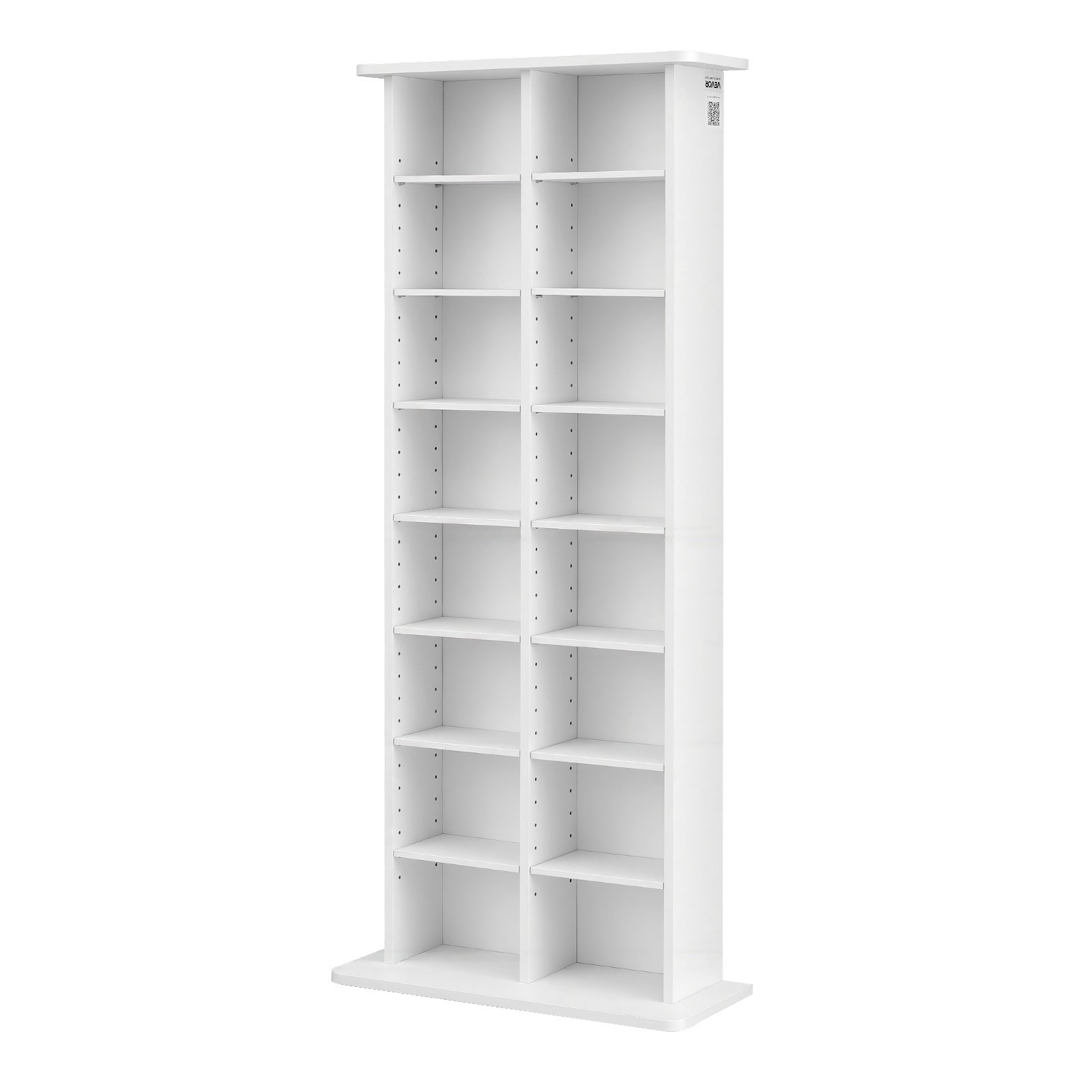 VEVOR 8-Tier Media Storage Cabinet, Adjustable DVD CD Shelf 559 x 222 x 1295 mm, Large-Capacity Organizer for Books and Games, White — attēls 9
