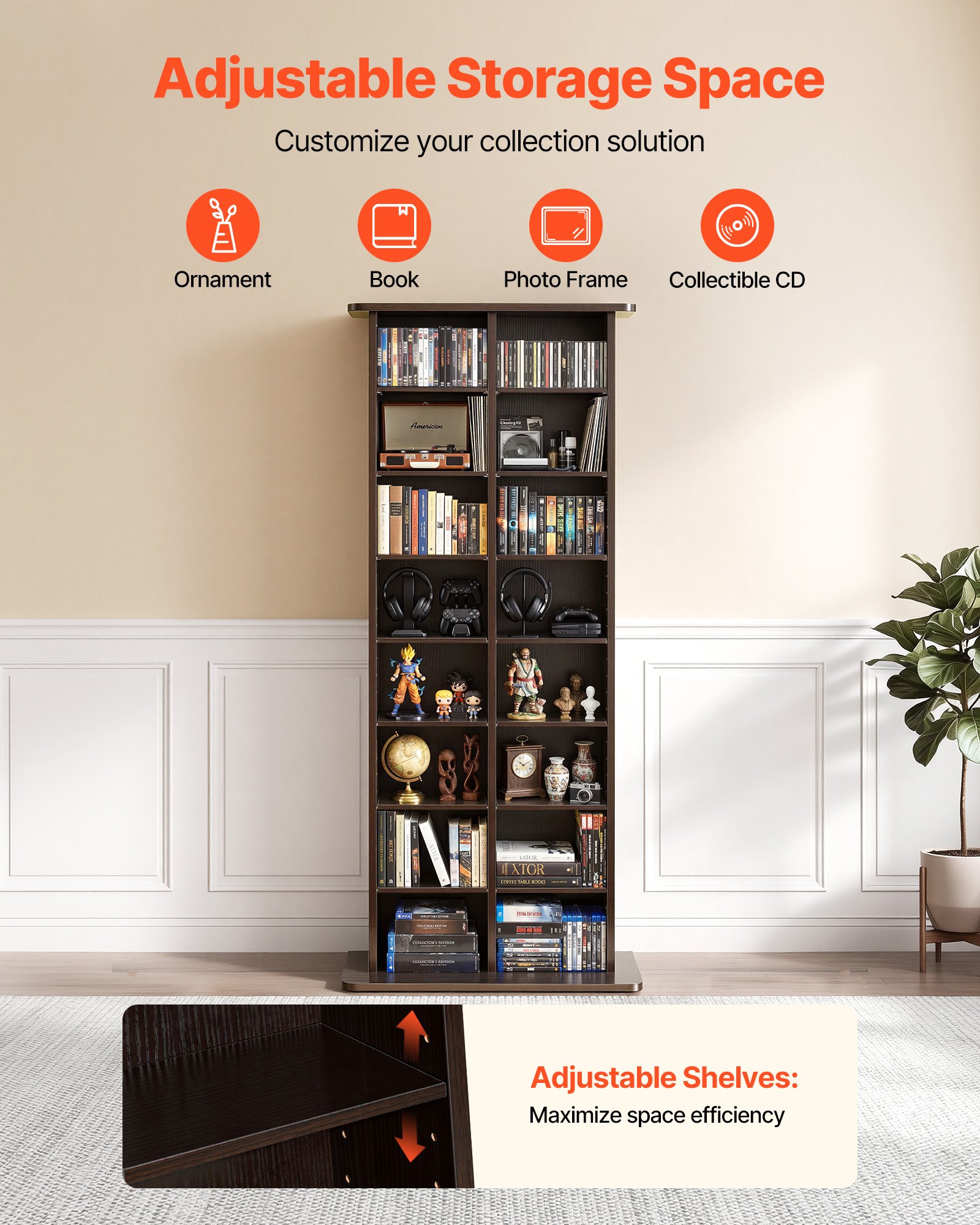 VEVOR 8-Tier Media Storage Cabinet 559 x 222 x 1295 mm, Adjustable