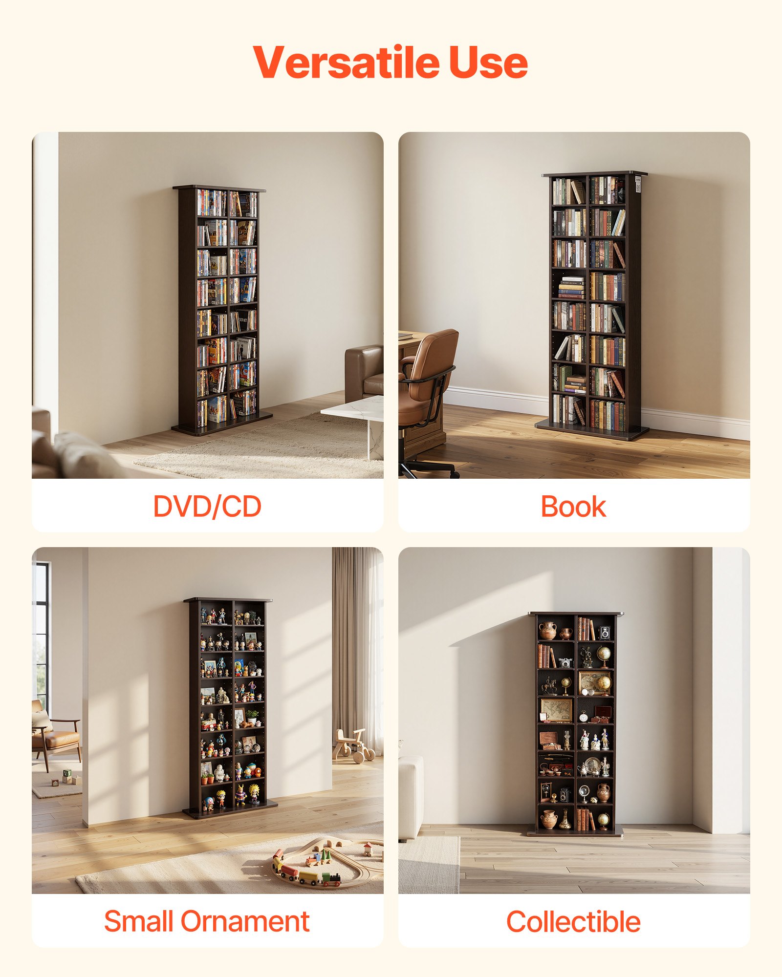 VEVOR 8-Tier Media Storage Cabinet 559 x 222 x 1295 mm, Adjustable