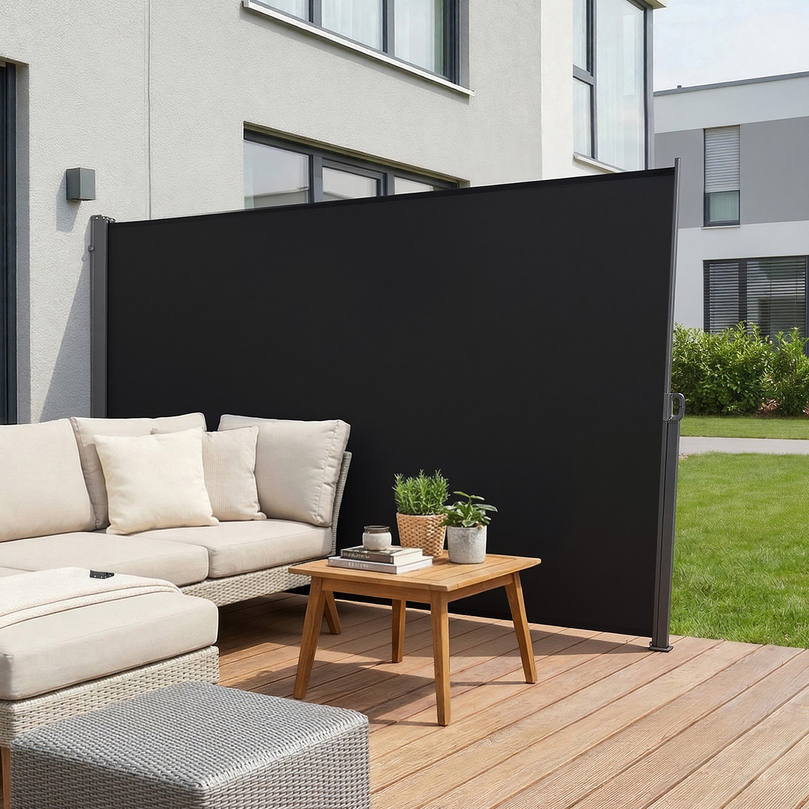 VEVOR Retractable Side Awning 180x300 cm, Waterproof PU-Coated Privacy Screen, Sunshade Room Divider for Garden Balcony Deck, Black - Image 8