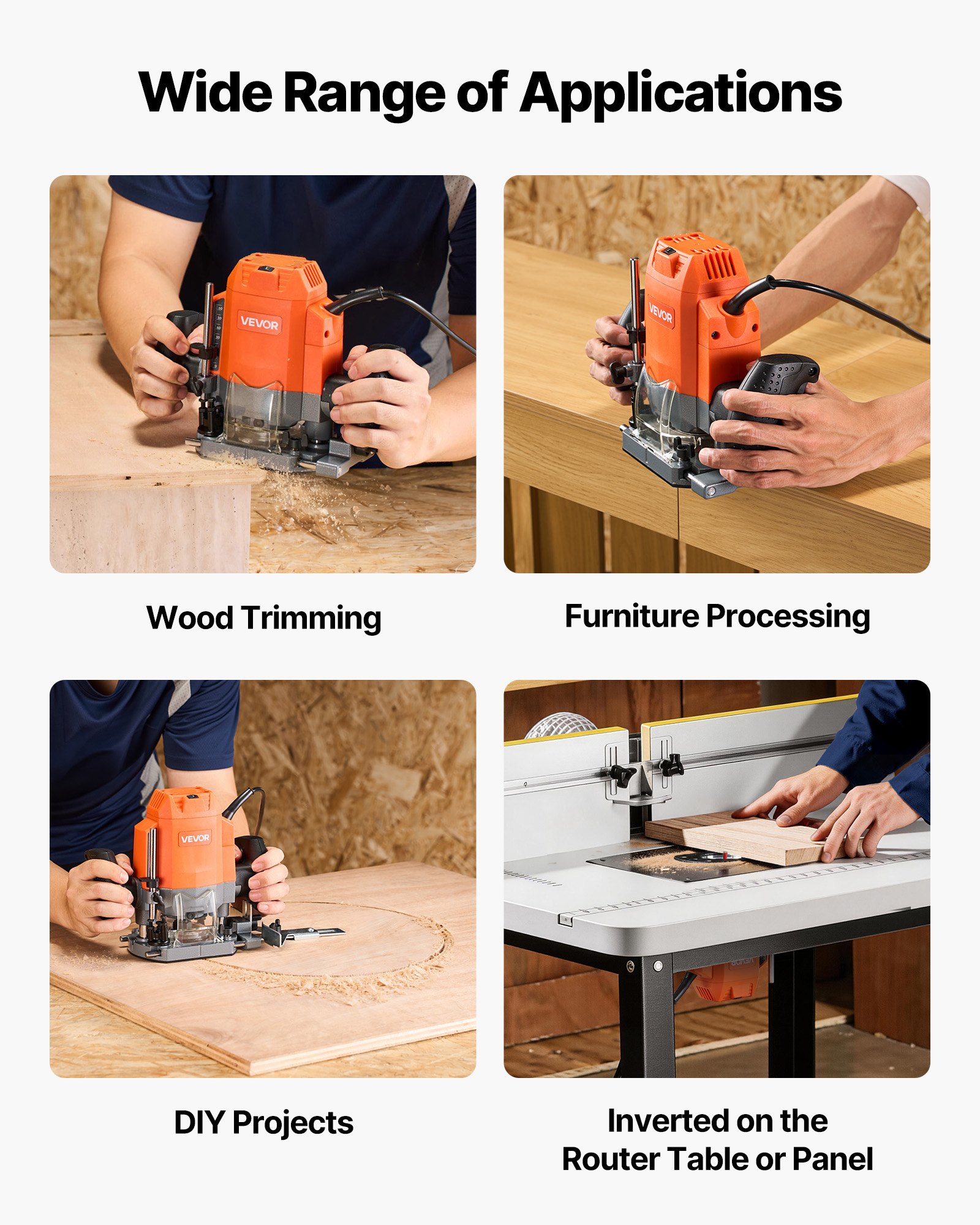 VEVOR 1200W Wood Router 55mm Plunge Base, Variable Speed Trim Router with Soft Start, Dust Hood & Guide for Woodworking - Image 5