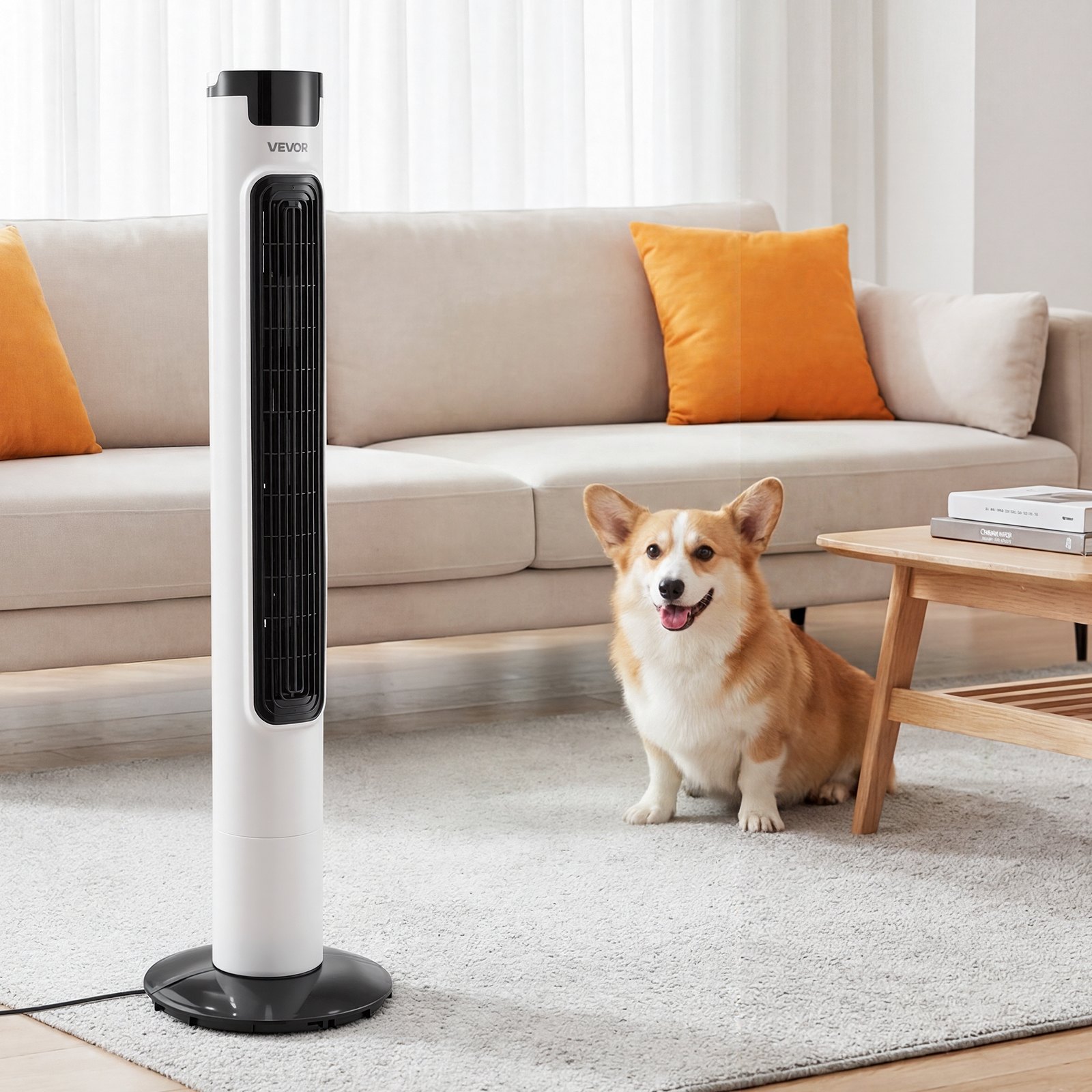 VEVOR Quiet Tower Fan 50° Oscillating, 3 Speeds 3 Modes, 7.5 h Timer, 4.2 m/s High Velocity Floor Fan for Bedroom Living Room Office, White - Pilt 8