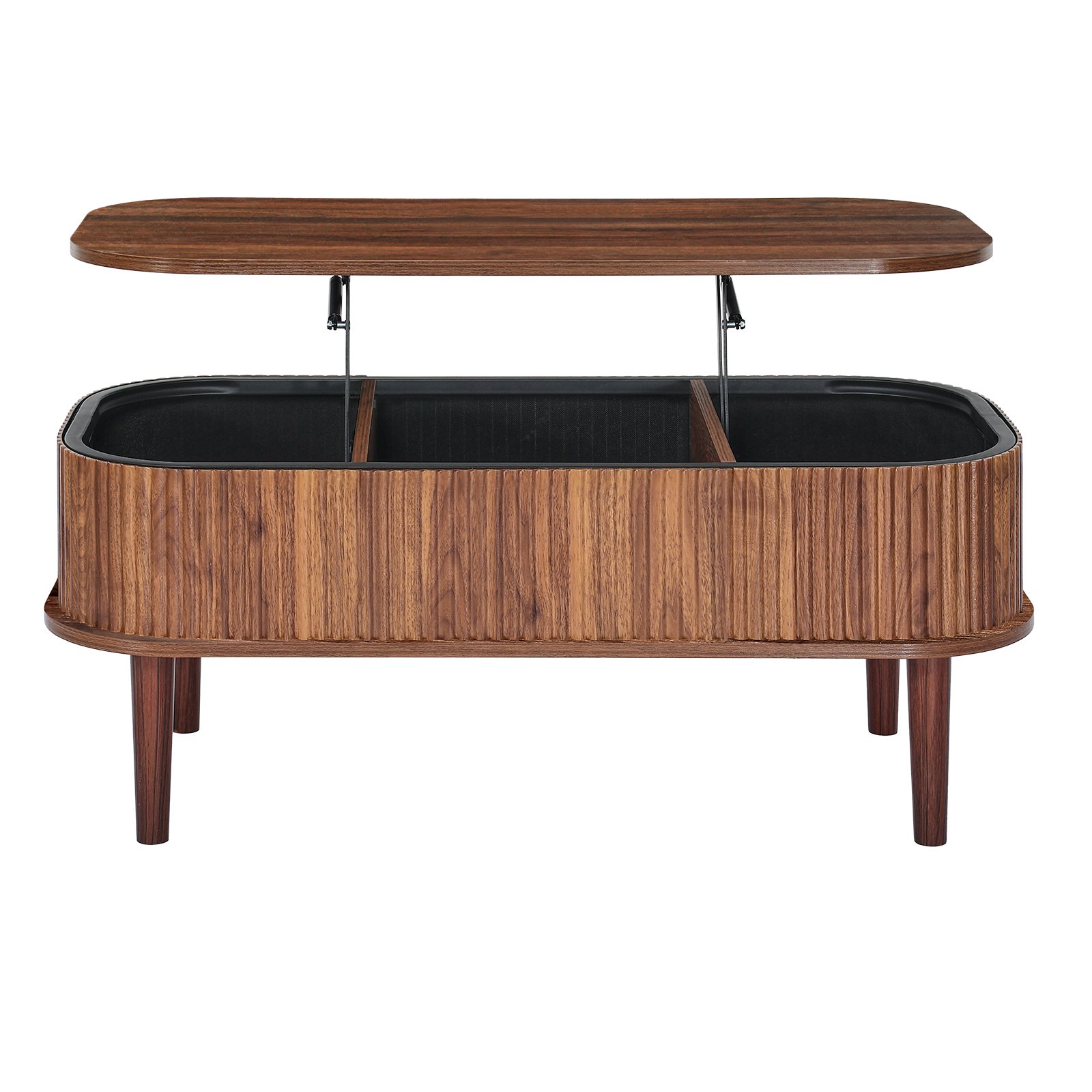 VEVOR 1000 mm Lift Top Oval Coffee Table, Walnut Fluted Mid