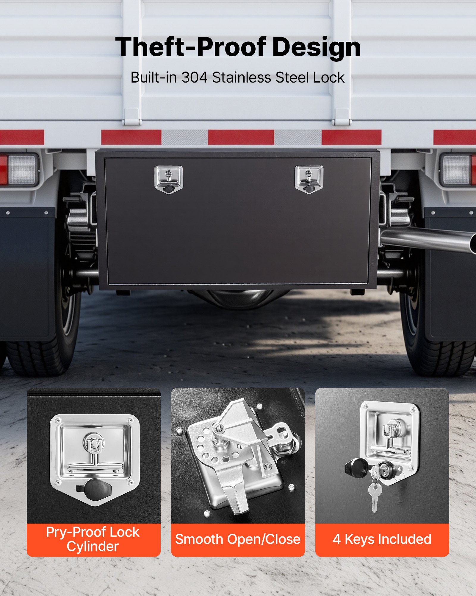 VEVOR 1219x609x609 mm Underbody Truck Tool Box, Heavy-Duty Steel Lockable Waterproof Trailer Storage Chest, Black — изображение 4
