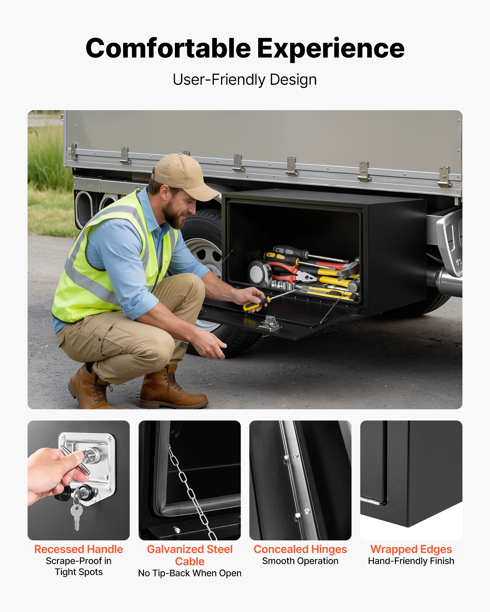 VEVOR 1219x609x609 mm Underbody Truck Tool Box, Heavy-Duty Steel Lockable Waterproof Trailer Storage Chest, Black — изображение 6