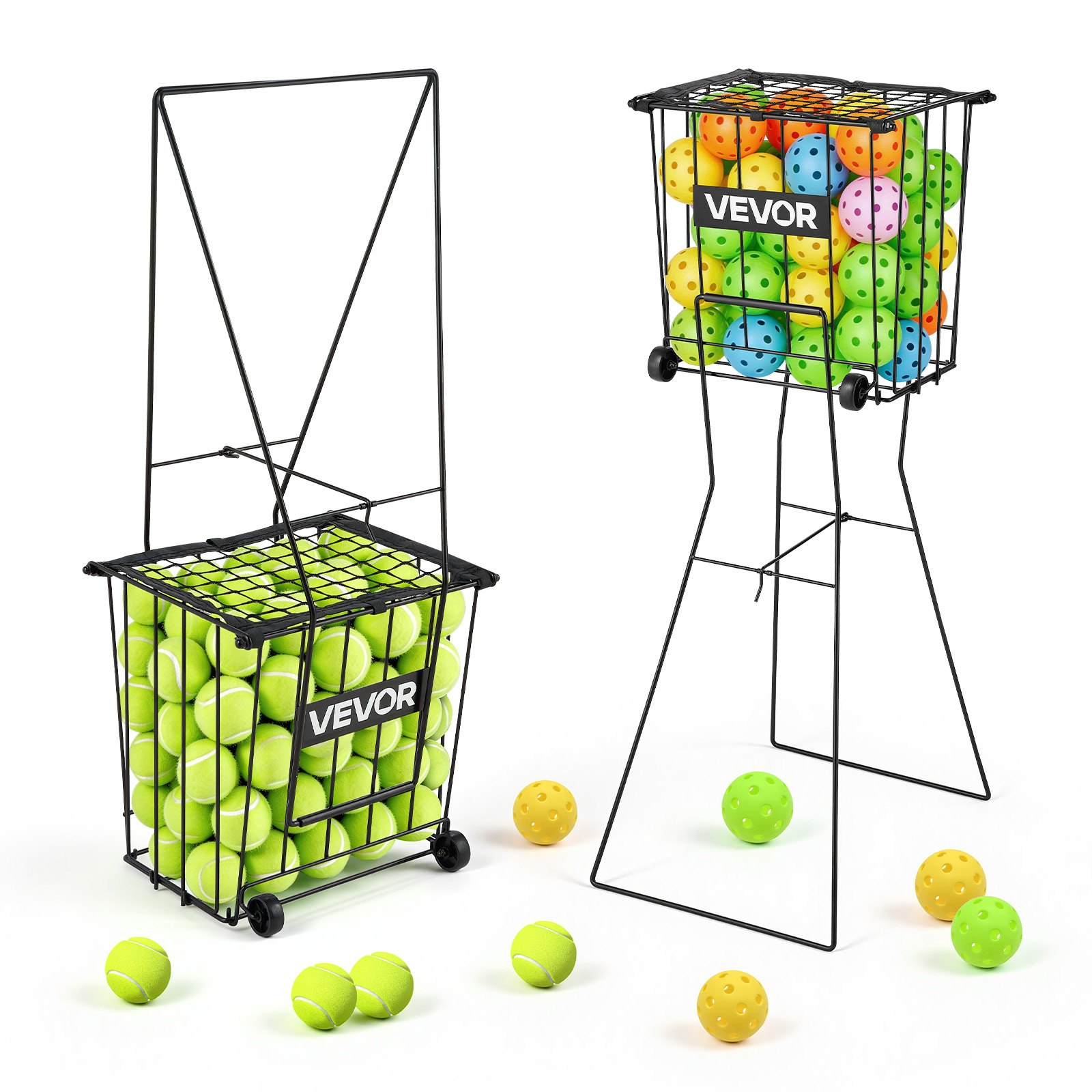 VEVOR Tennis & Pickleball Ball Hopper Cart, 75-Ball Steel Basket