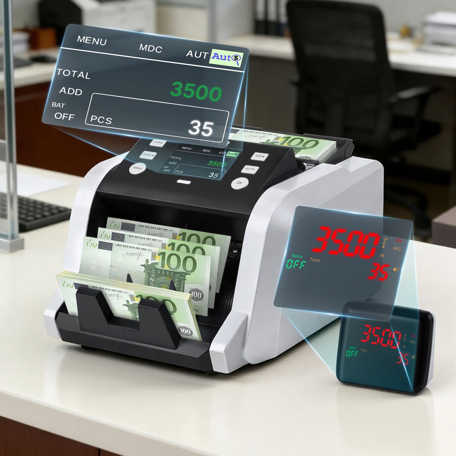 VEVOR Mixed Denomination Money Counter 1200 Notes/Min with CIS, UV/MG/IR Detection, TFT Dual Display for USD EUR GBP CAD MXN - Pilt 8