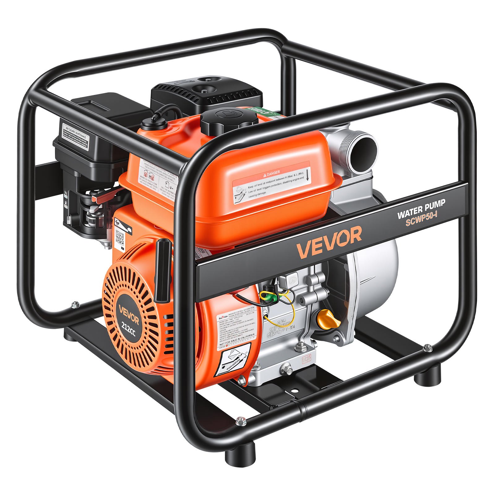 VEVOR 50.8 mm Gas Water Pump 500 L/min 4.8 kW Semi-Trash Transfer Pump with 7.6 m Hose for Irrigation, Drainage, Pools — изображение 10