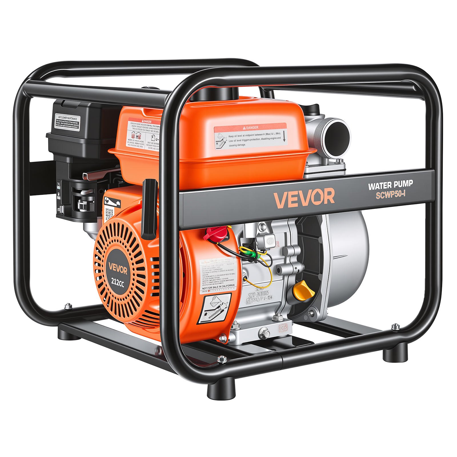 VEVOR 50.8 mm Gas Water Pump 500 L/min 4.8 kW Semi-Trash Transfer Pump with 7.6 m Hose for Irrigation, Drainage, Pools — изображение 11