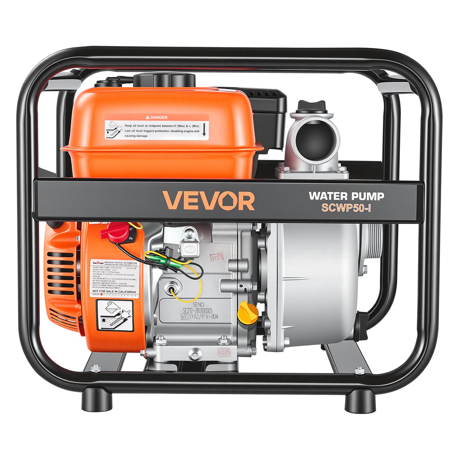 VEVOR 50.8 mm Gas Water Pump 500 L/min 4.8 kW Semi-Trash Transfer Pump with 7.6 m Hose for Irrigation, Drainage, Pools — изображение 9