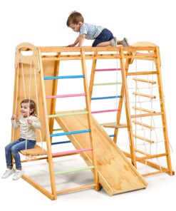 VEVOR 9-in-1 Wooden Indoor Playground Jungle Gym for Kids