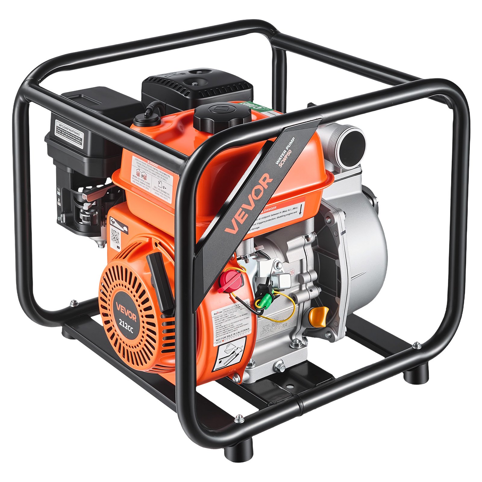 VEVOR 50.8 mm 7 HP Petrol Semi-Trash Water Pump, 538 L/min, 7.62 m Hose, High Lift Irrigation & Drainage Pump with Cast Iron Impeller — изображение 10