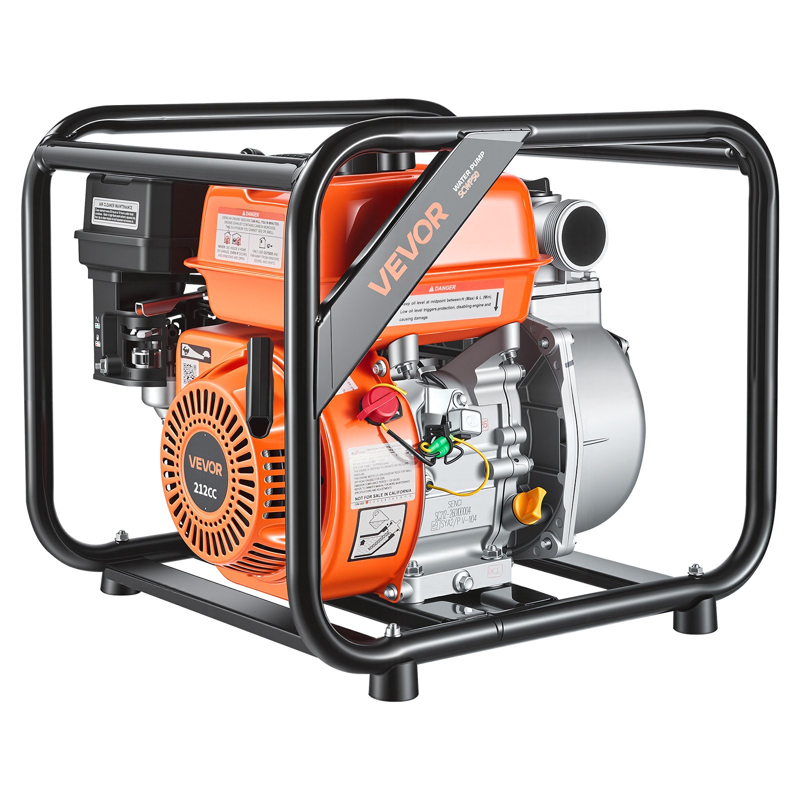 VEVOR 50.8 mm 7 HP Petrol Semi-Trash Water Pump, 538 L/min, 7.62 m Hose, High Lift Irrigation & Drainage Pump with Cast Iron Impeller — изображение 11