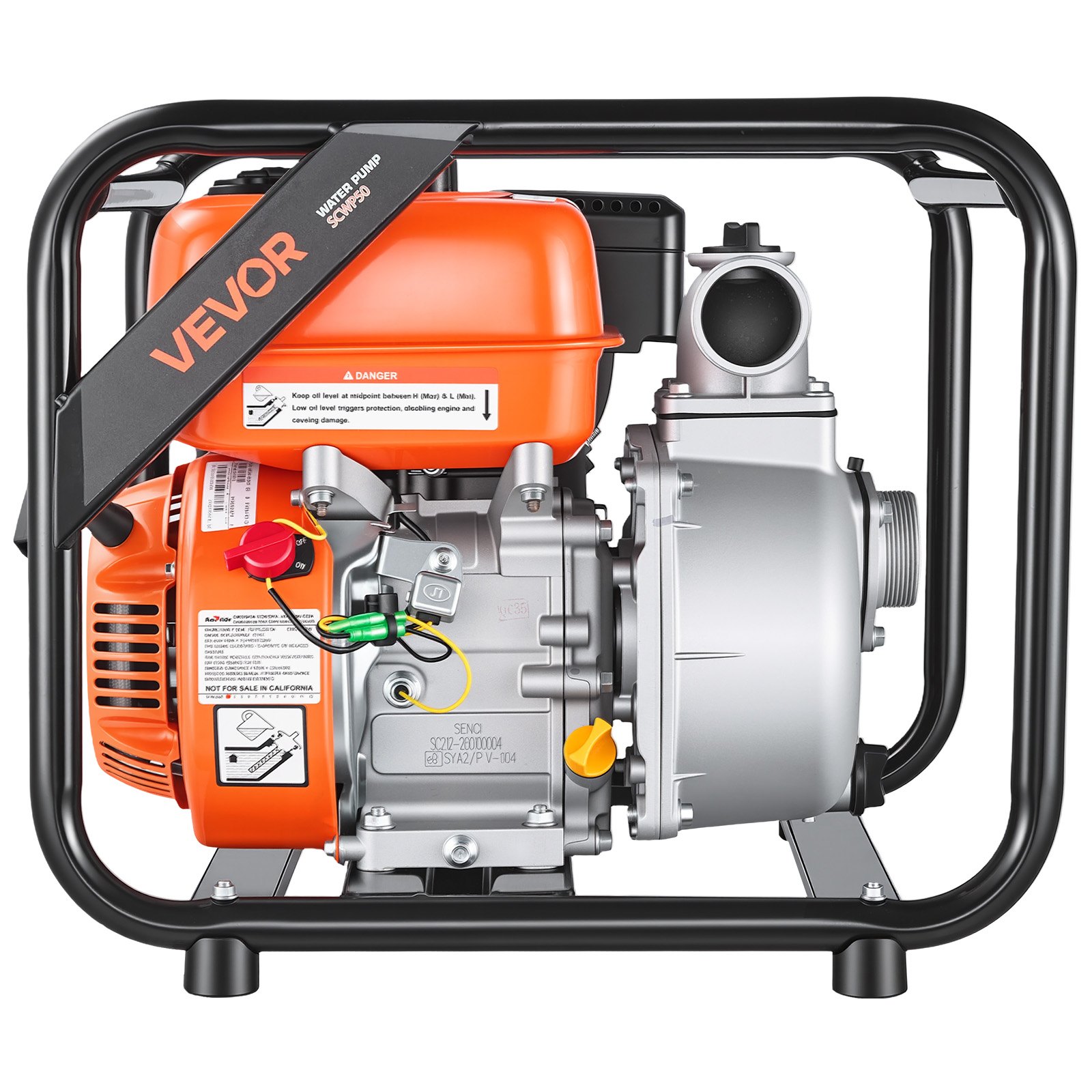 VEVOR 50.8 mm 7 HP Petrol Semi-Trash Water Pump, 538 L/min, 7.62 m Hose, High Lift Irrigation & Drainage Pump with Cast Iron Impeller — изображение 9