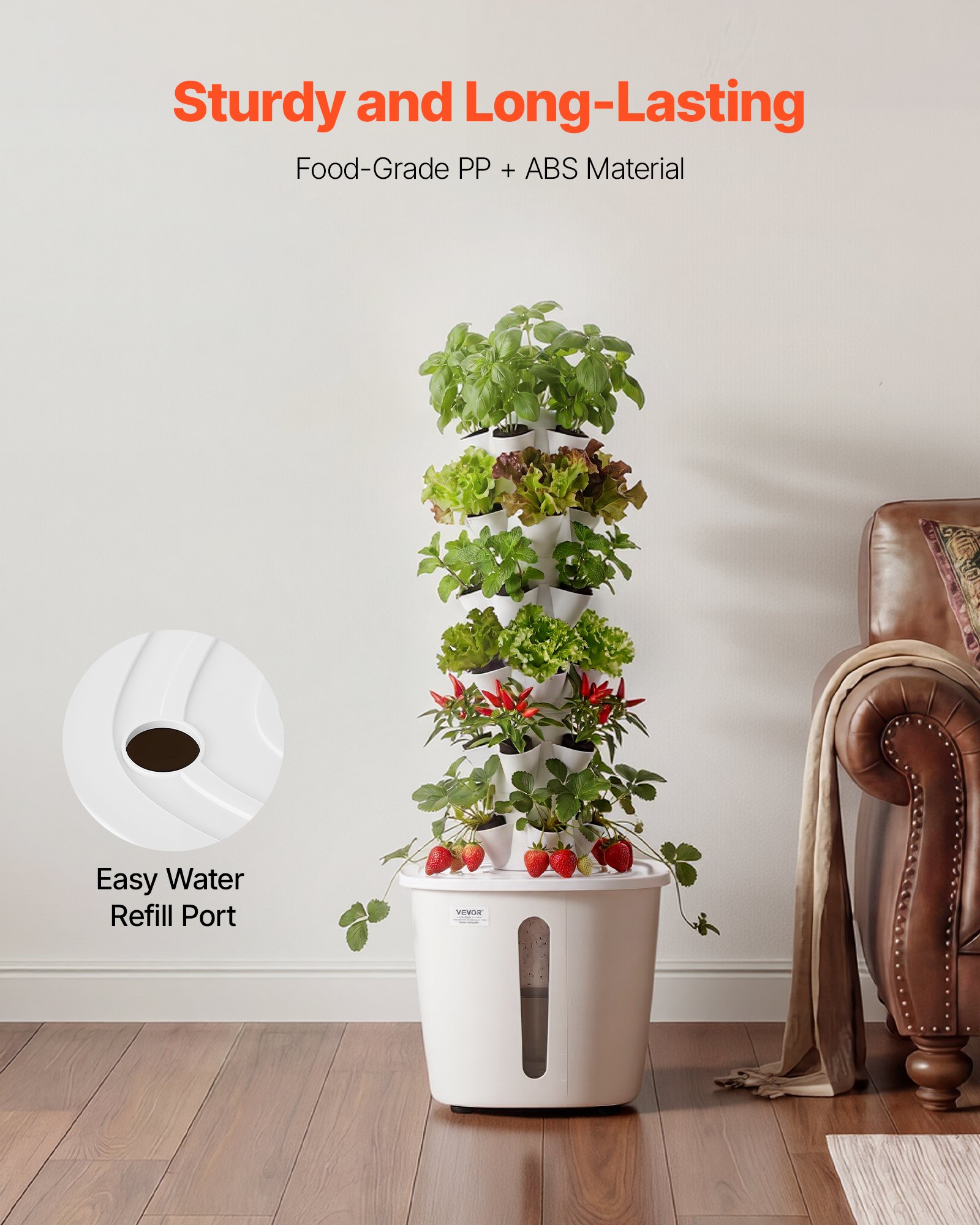 VEVOR Hydroponic Tower 30-Pod 6-Tier Indoor Vertical Garden with App Control, 20 L Tank & Pump for Herbs, Vegetables, Flowers — изображение 5