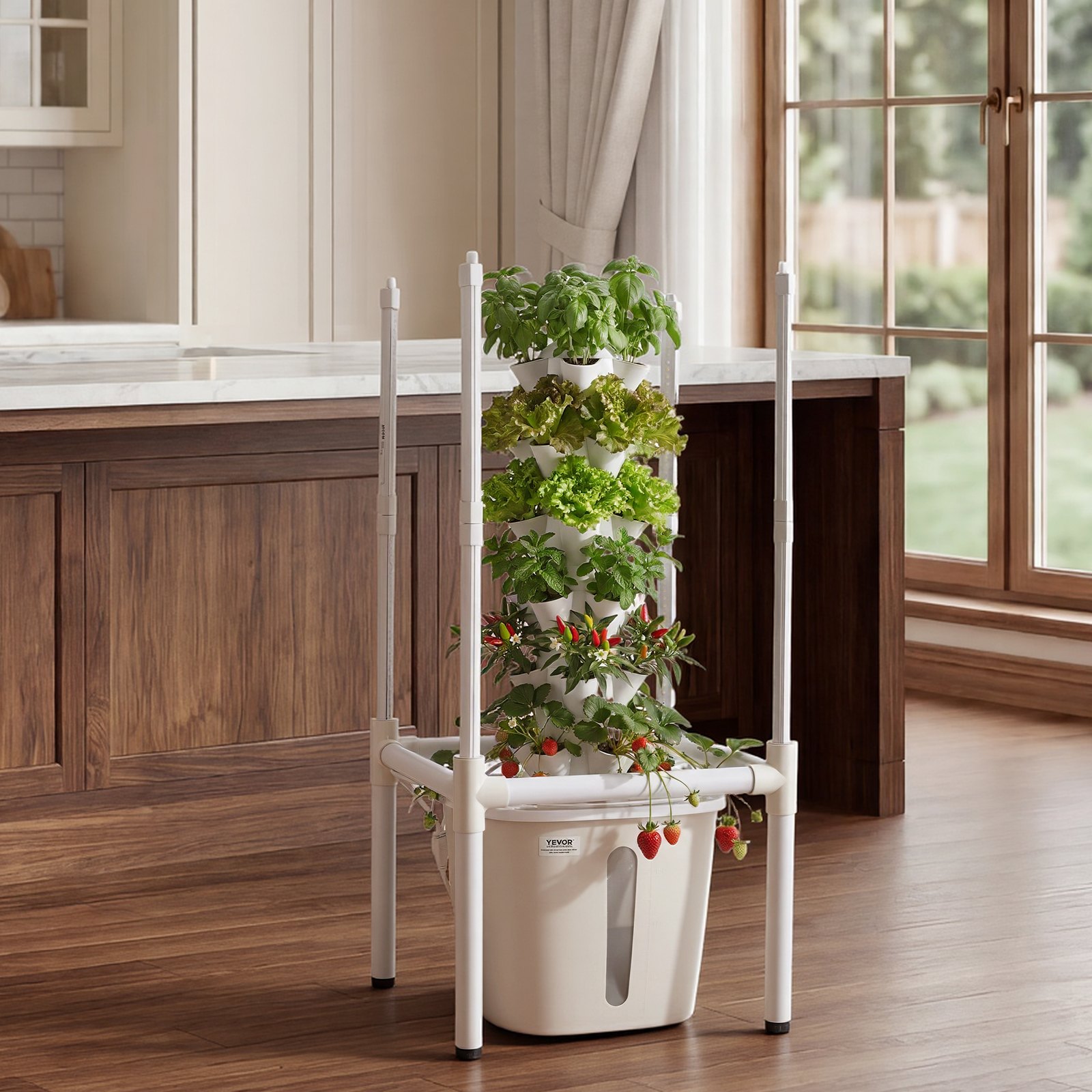 VEVOR Hydroponic Tower 6-Tier 30-Pod Vertical Indoor Garden with 20 L Tank, LED Grow Light & App Control for Herbs and Vegetables — изображение 8