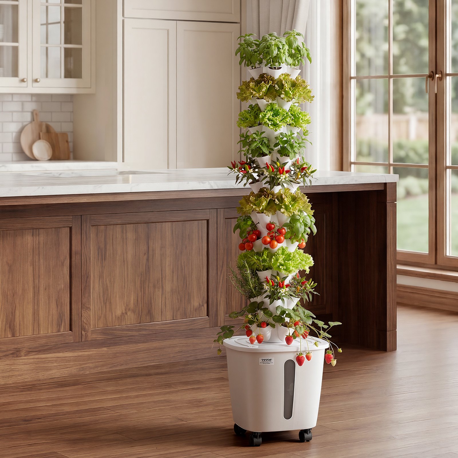 VEVOR Hydroponic Tower 50-Pod 10-Tier Vertical Indoor Garden with 20 L Tank, Pump, App Control & Casters for Herbs, Fruit, Vegetables — изображение 8