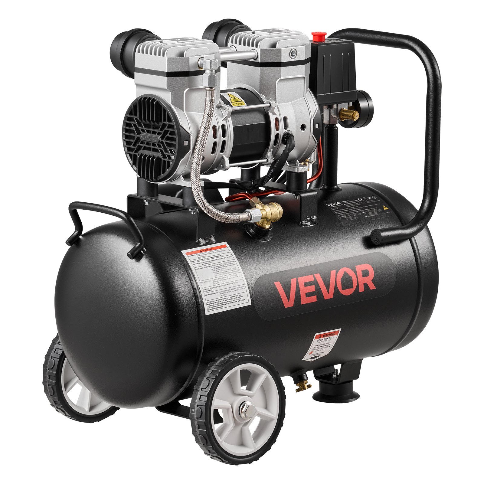 VEVOR 24L Oil-Free Air Compressor 1.1 kW, 68 L/min 8 Bar, Portable on Wheels for Tire Inflation, Auto Repair, Spray Painting - Зображення 11