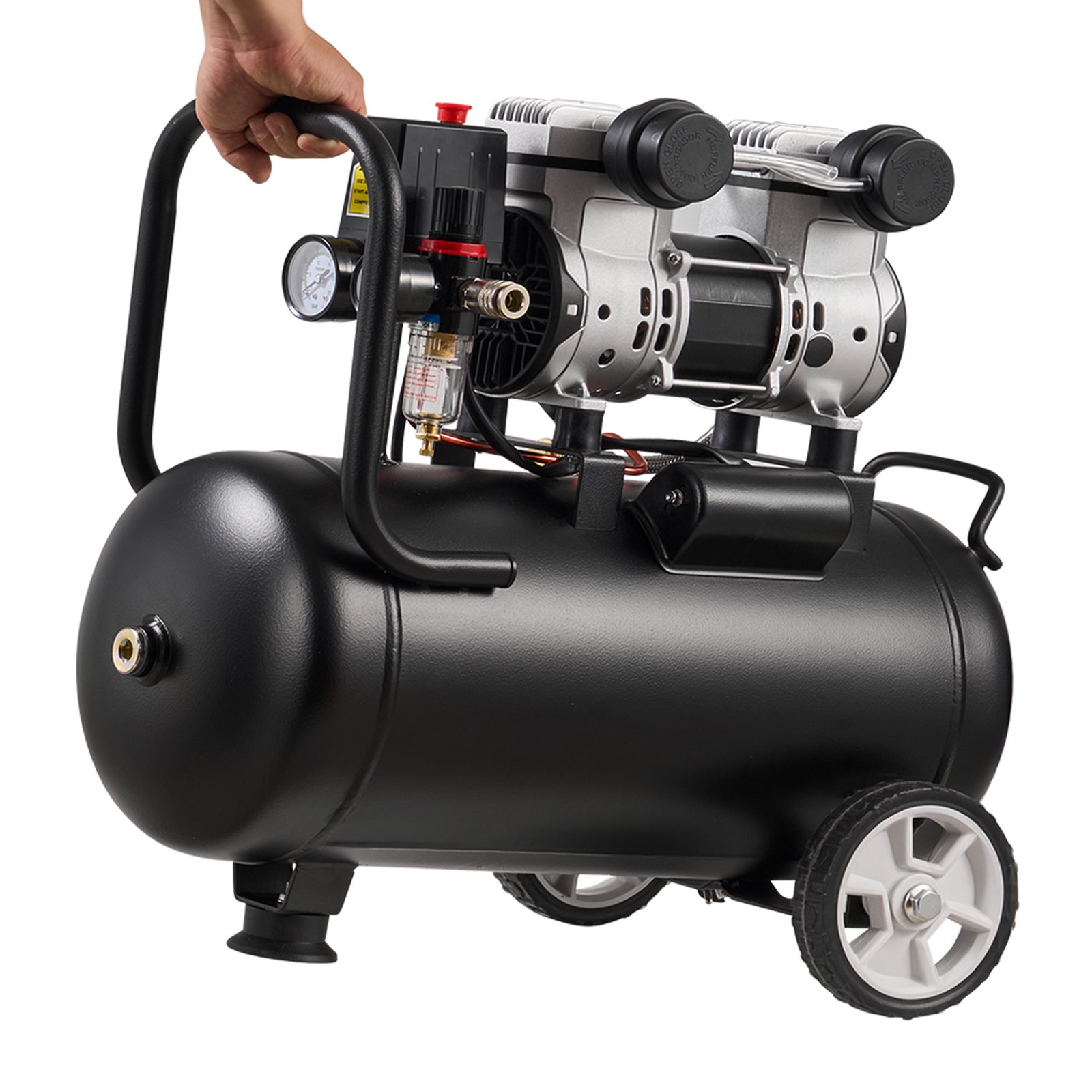 VEVOR 24L Oil-Free Air Compressor 1.1 kW, 68 L/min 8 Bar, Portable on Wheels for Tire Inflation, Auto Repair, Spray Painting - Зображення 12