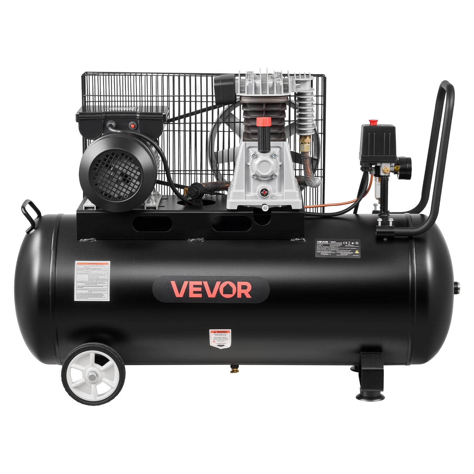 VEVOR 100 L Belt-Driven Air Compressor 3 kW, 226 L/min 6.2 bar, Max 10 bar, Portable on Wheels for Auto Repair and DIY Tools - Зображення 9