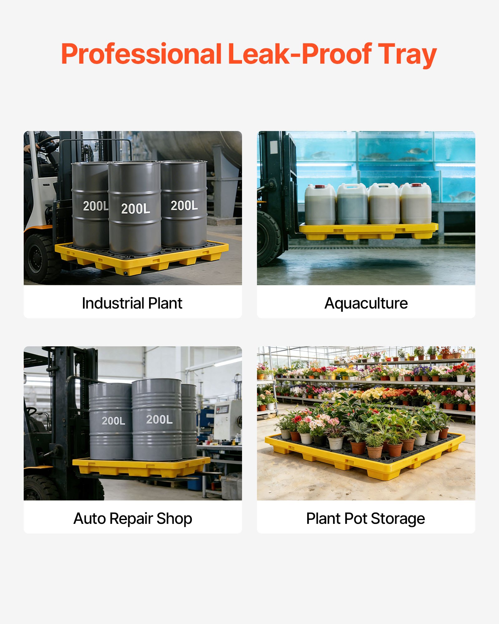 VEVOR 4-Drum Spill Containment Pallet 117 L Sump, 4000 kg Load, HDPE Modular Platform with Drain 1305x1280x150 mm Yellow — изображение 6