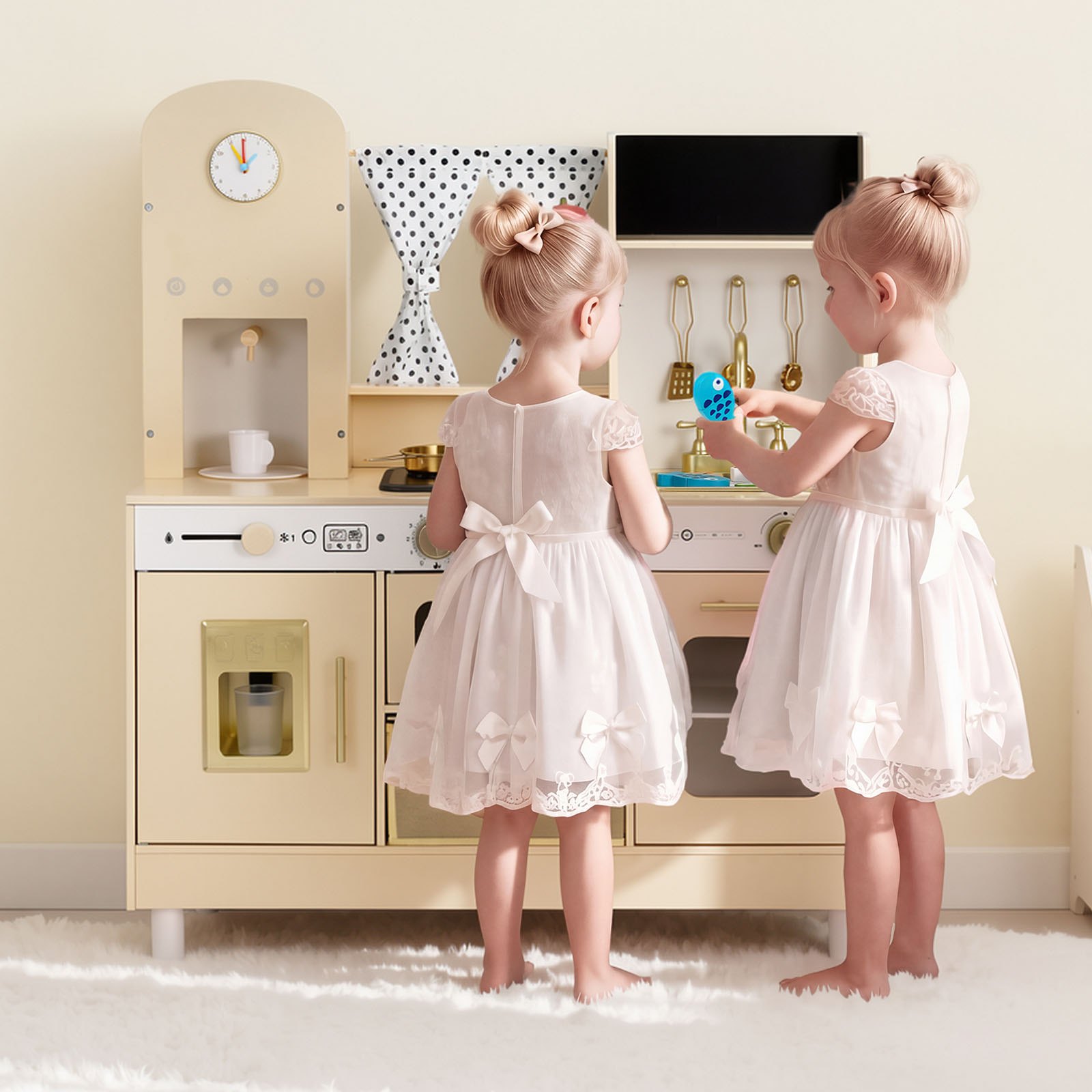 VEVOR Wooden Play Kitchen for Kids with Lights, Sounds, Ice Maker, Microwave & Accessories, Pretend Toy Set for Children 3–8 - Зображення 8