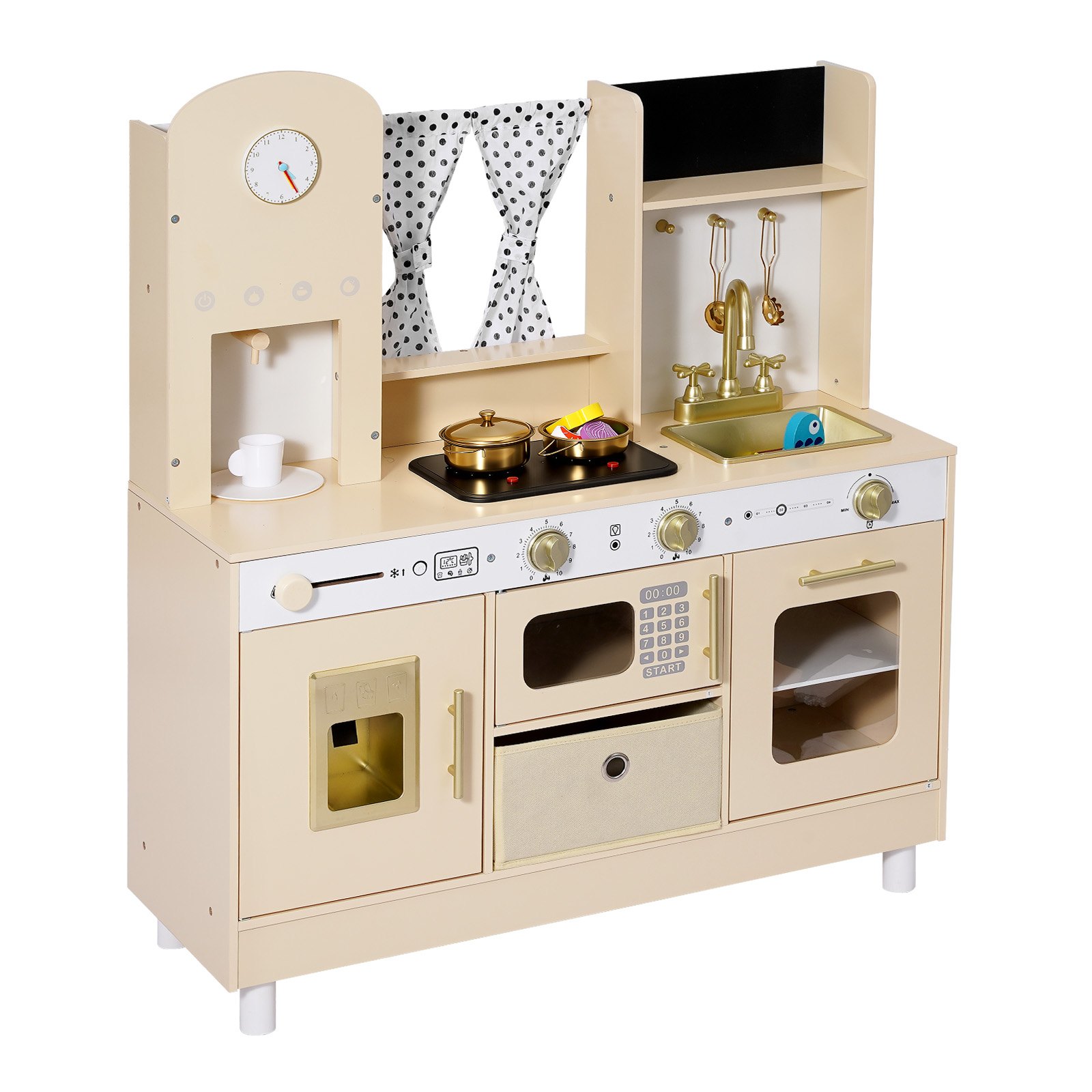 VEVOR Wooden Play Kitchen for Kids with Lights, Sounds, Ice Maker, Microwave & Accessories, Pretend Toy Set for Children 3–8 - Зображення 10