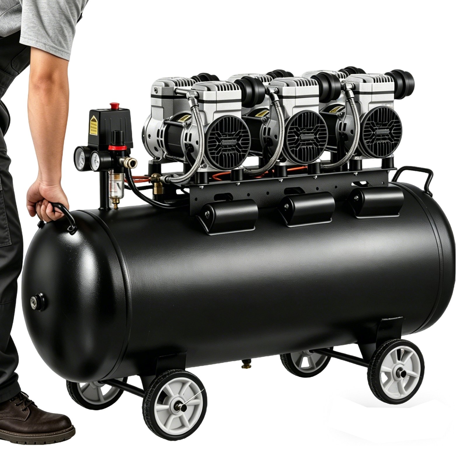 VEVOR 100L 3kW Oil-Free Air Compressor, 198 L/min 8 Bar, Portable Tank on Wheels for Tire Inflation, Auto Repair & Spray Painting - Зображення 12