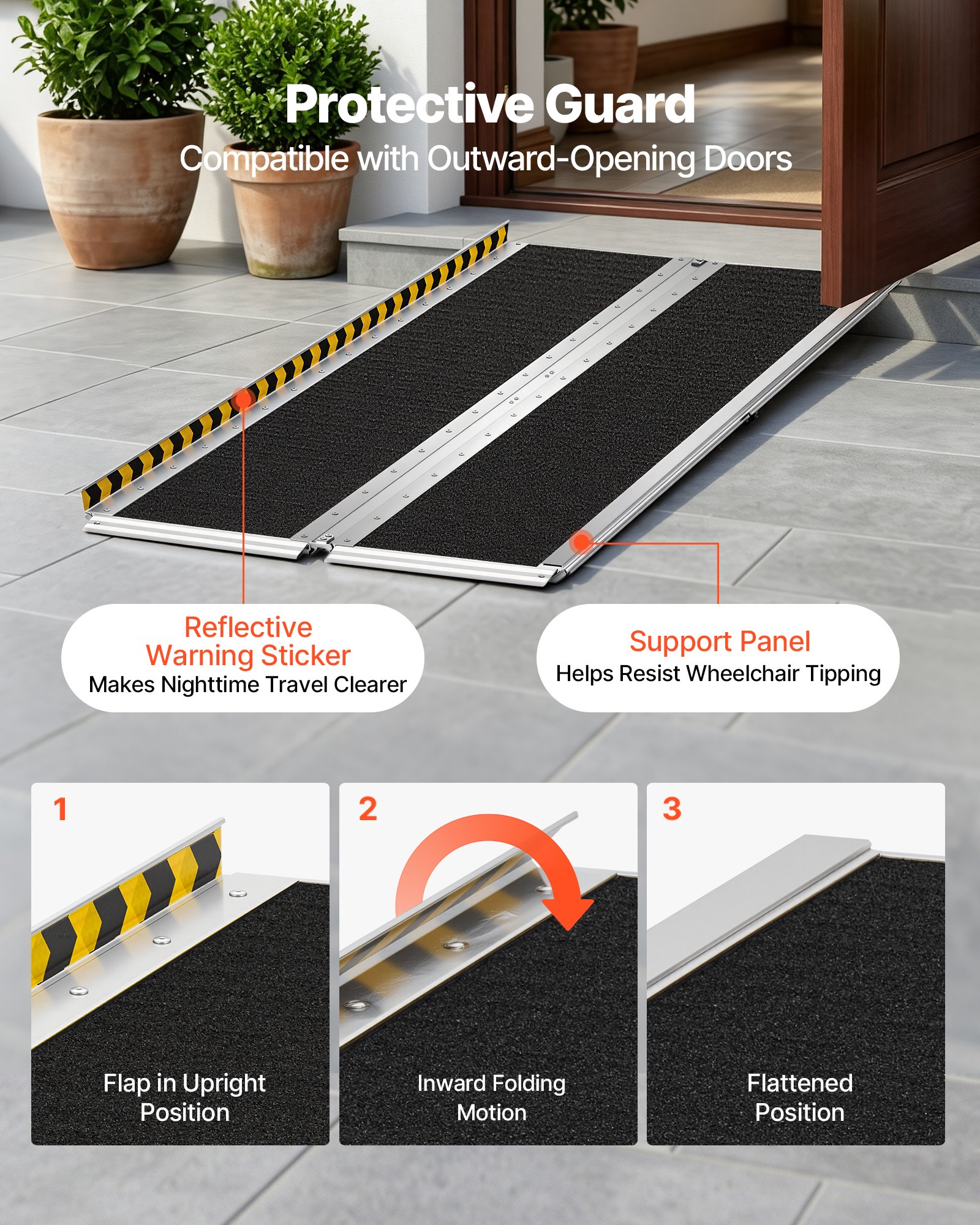 VEVOR 1830 mm Portable Folding Aluminum Wheelchair Ramp, Non-Slip Threshold Ramp with Adjustable Legs, 363 kg Capacity for Home Steps — изображение 4