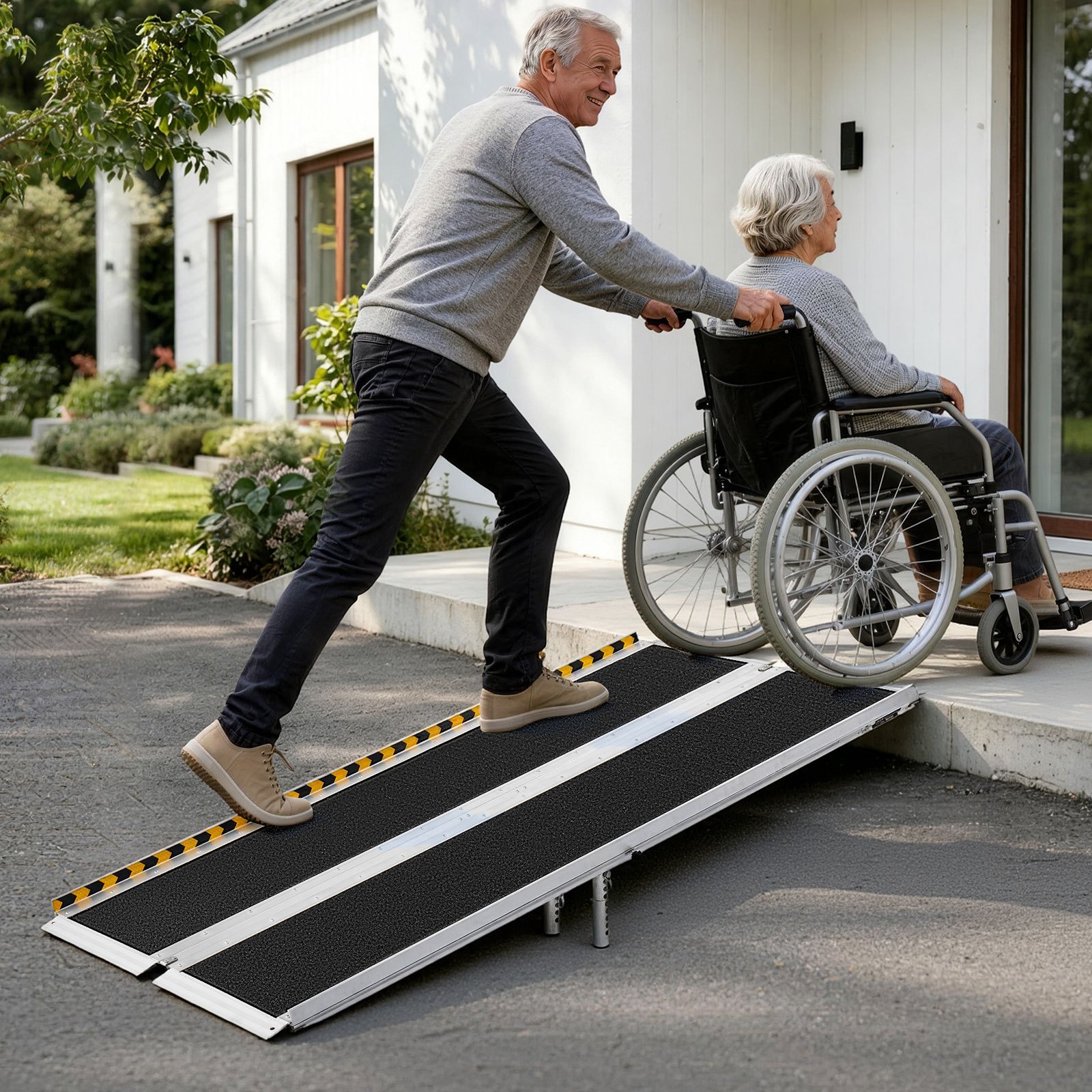 VEVOR 1830 mm Portable Folding Aluminum Wheelchair Ramp, Non-Slip Threshold Ramp with Adjustable Legs, 363 kg Capacity for Home Steps — изображение 8