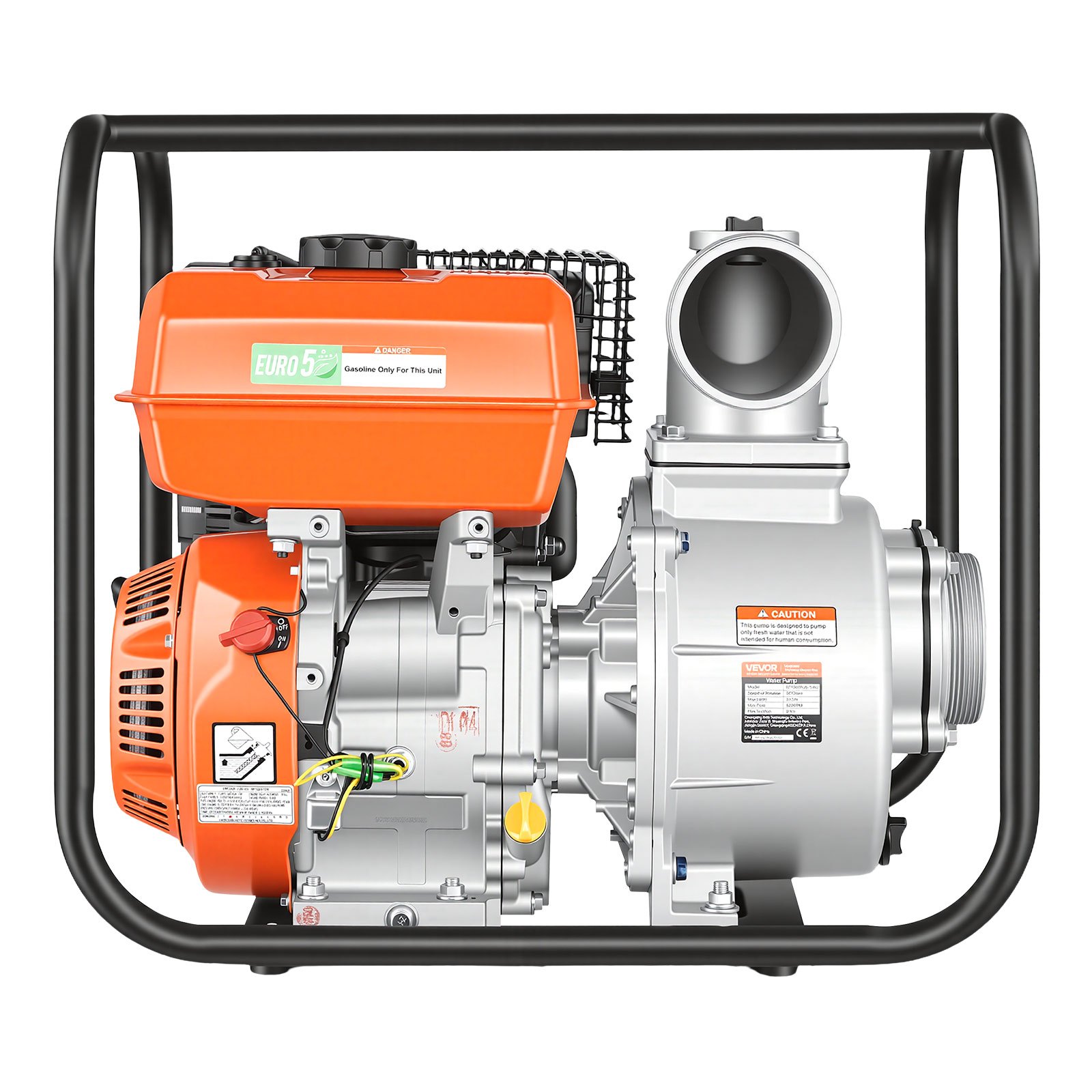 VEVOR 4" Gas Water Pump 1600 L/min 8.3 HP, Semi-Trash Transfer Pump with 7.6 m Hose, High Lift, for Irrigation, Drainage, Pools — изображение 9