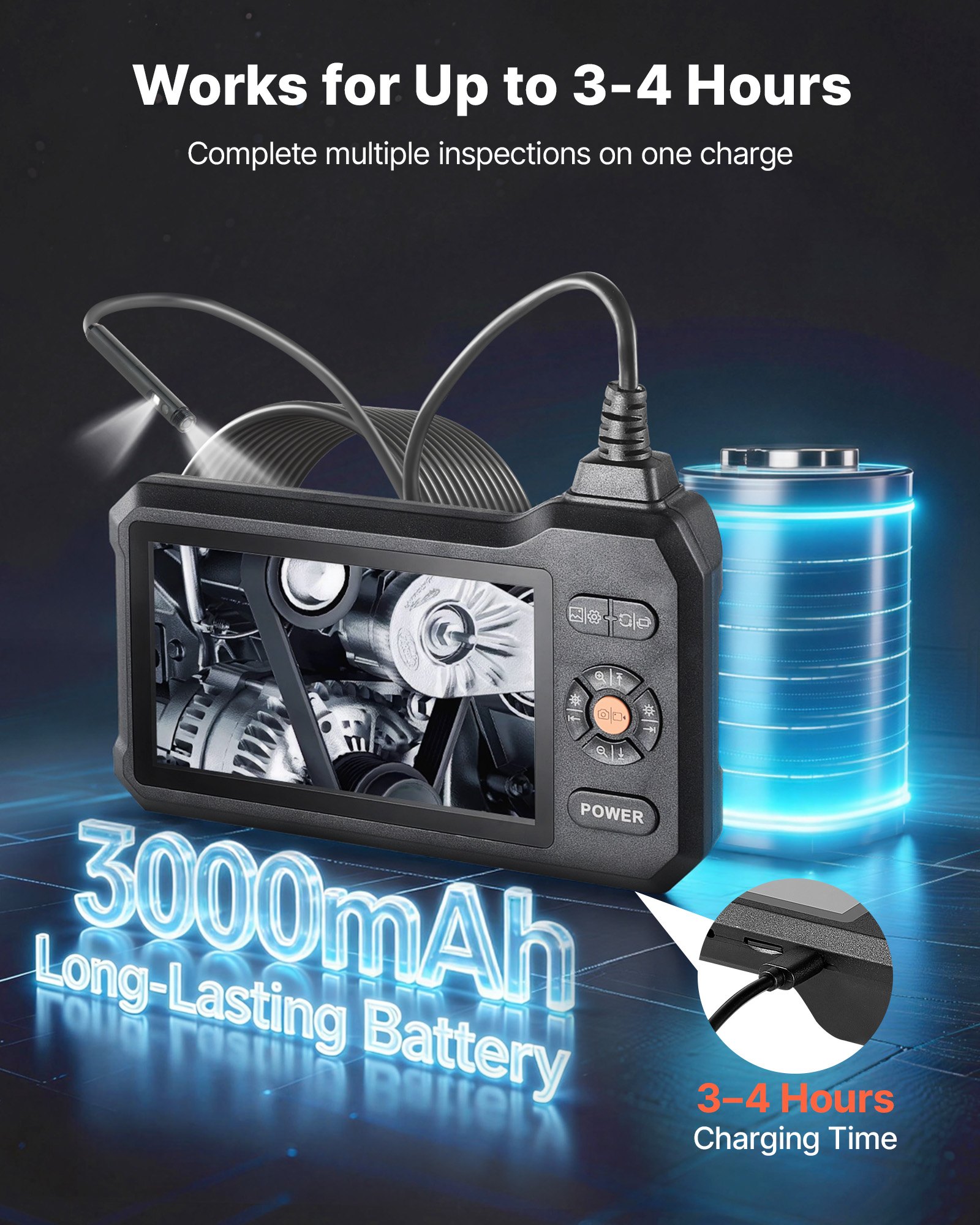 IP67 Waterproof Borescope with 5m Rigid Cable for Automotive & Plumbing