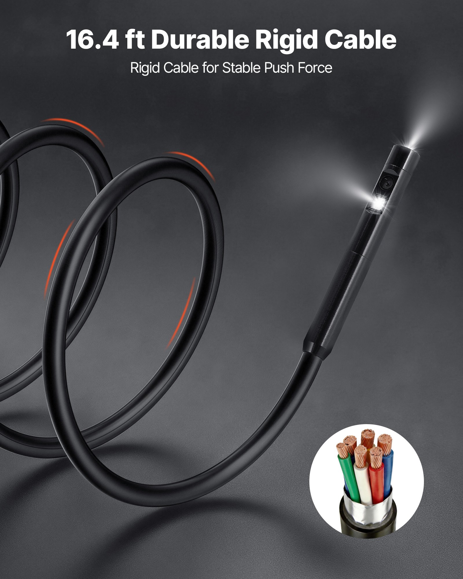 VEVOR Dual Lens Endoscope 5" IPS, 5.5mm Camera, 8x Zoom, IP67 Waterproof Borescope with 5m Rigid Cable for Automotive & Plumbing - Image 5