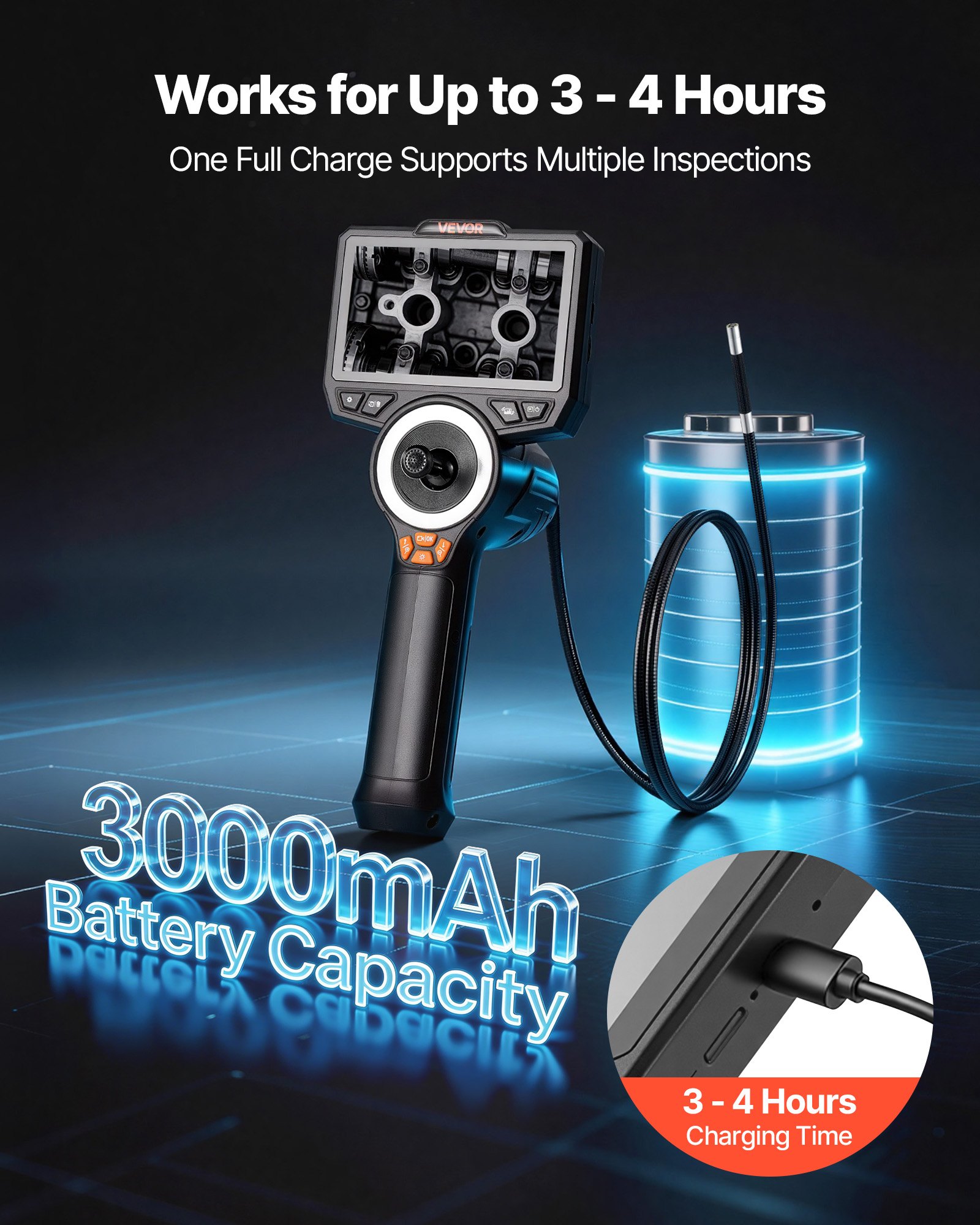 VEVOR 4-Way 360° Articulating Endoscope 6.2 mm 1080p with 4.5" IPS Screen, 1.5 m Snake Cable Inspection Camera for Auto & HVAC - Зображення 6