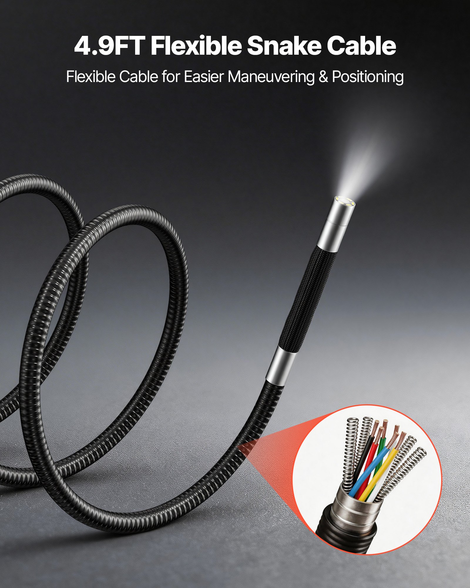 VEVOR 4-Way 360° Articulating Endoscope 6.2 mm 1080p with 4.5" IPS Screen, 1.5 m Snake Cable Inspection Camera for Auto & HVAC - Зображення 7