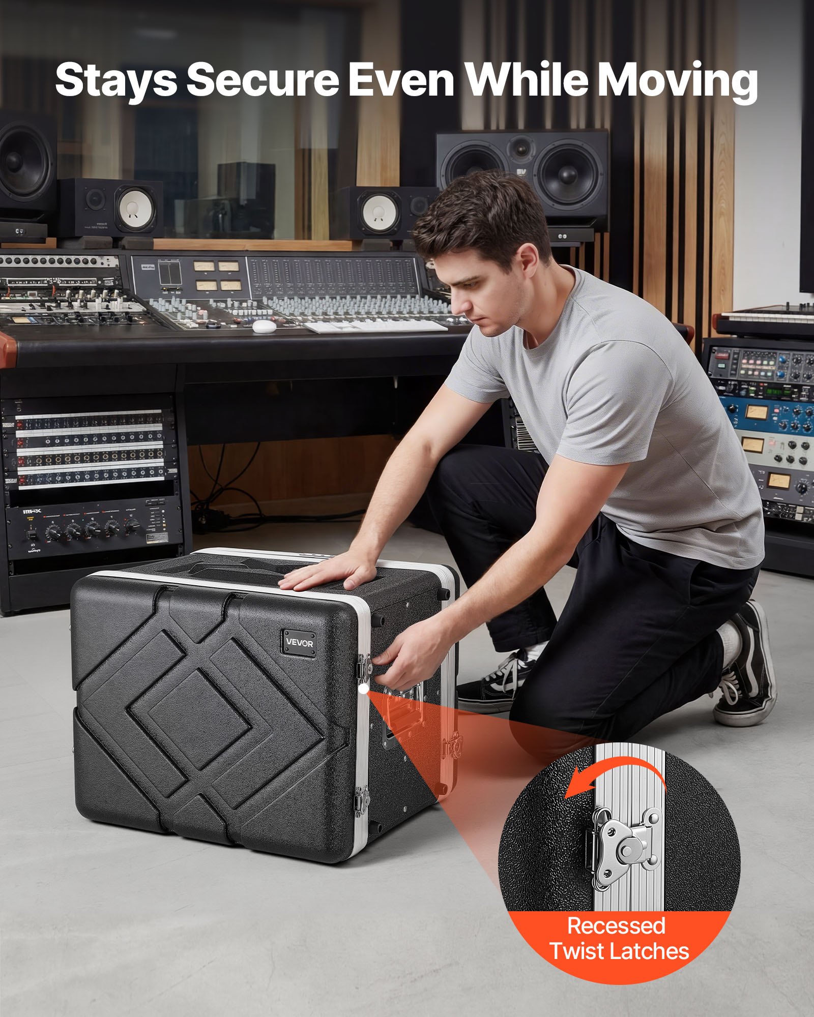 VEVOR 8U ABS Rack Case 310 mm Depth, Shallow Server & Audio Rack with Detachable Covers, Rails & Latches for Amplifier DJ Mixer — изображение 5