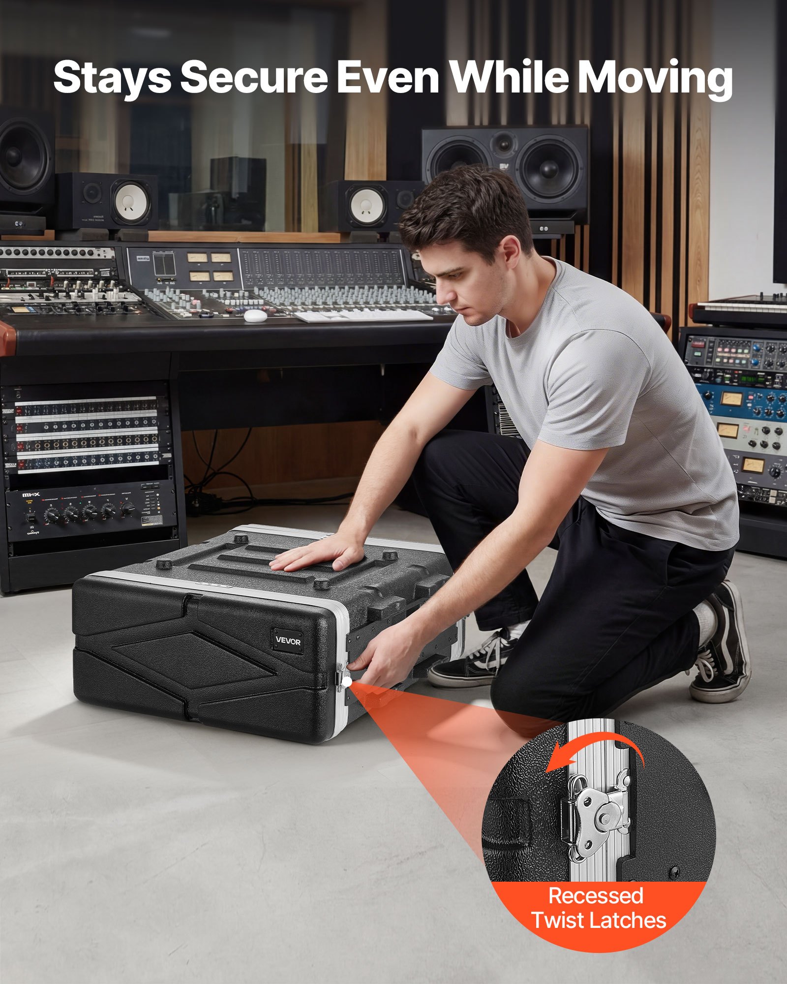 VEVOR 4U ABS Rack Case 480 mm Depth, Server & Audio Rack Cabinet with Recessed Latches, Detachable Covers for Amplifiers & DJ Mixers — изображение 5
