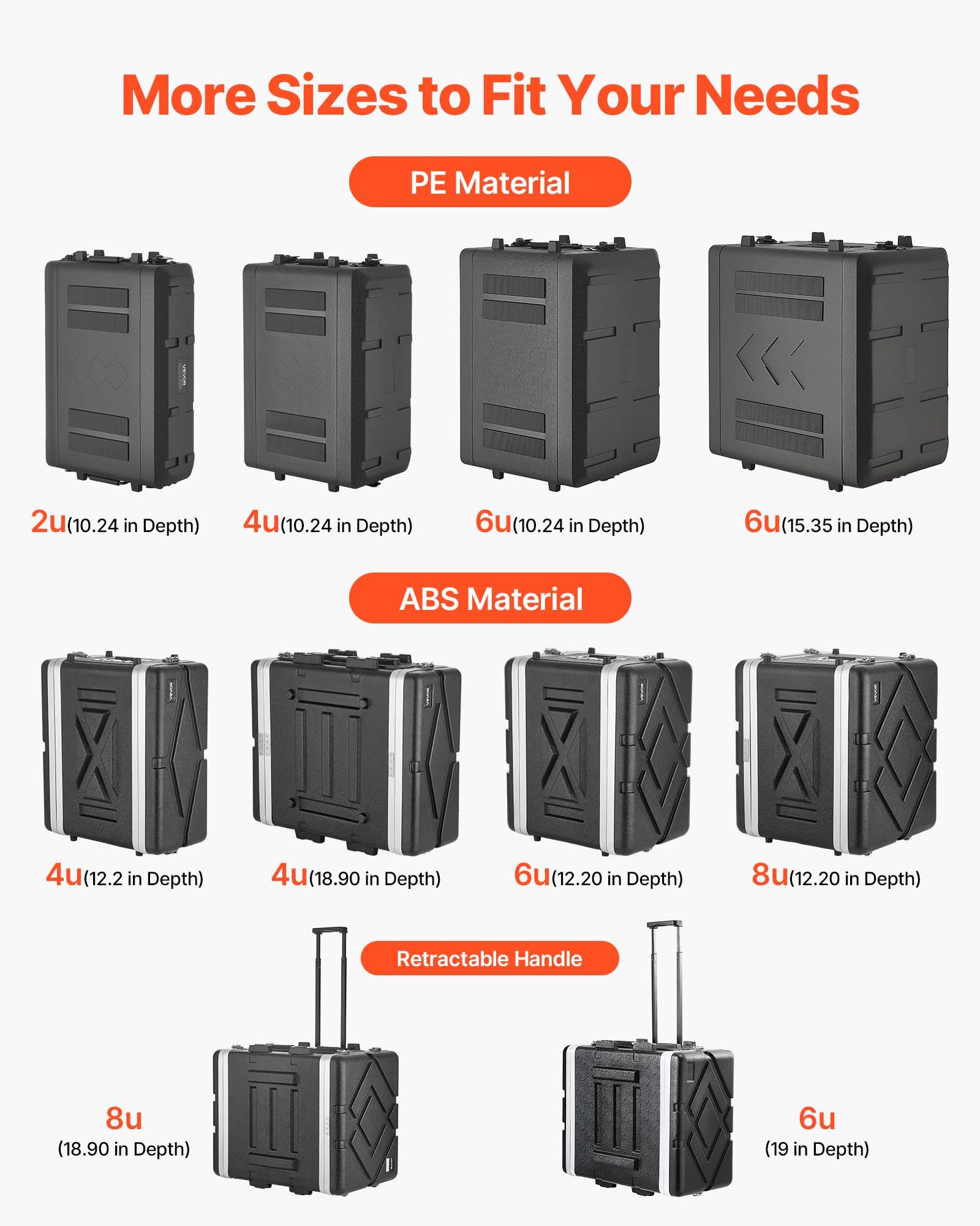 VEVOR 4U ABS Rack Case 480 mm Depth, Server & Audio Rack Cabinet with Recessed Latches, Detachable Covers for Amplifiers & DJ Mixers — изображение 7