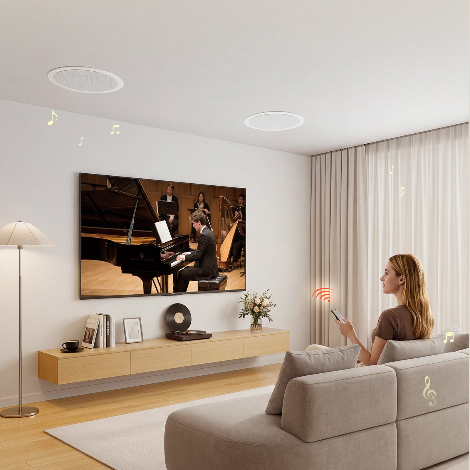VEVOR 203 mm Bluetooth Ceiling & In‑Wall 2‑Way Flush Mount Speakers with Amplifier, Pair for Humid Rooms, Home Theater, Patio — изображение 8
