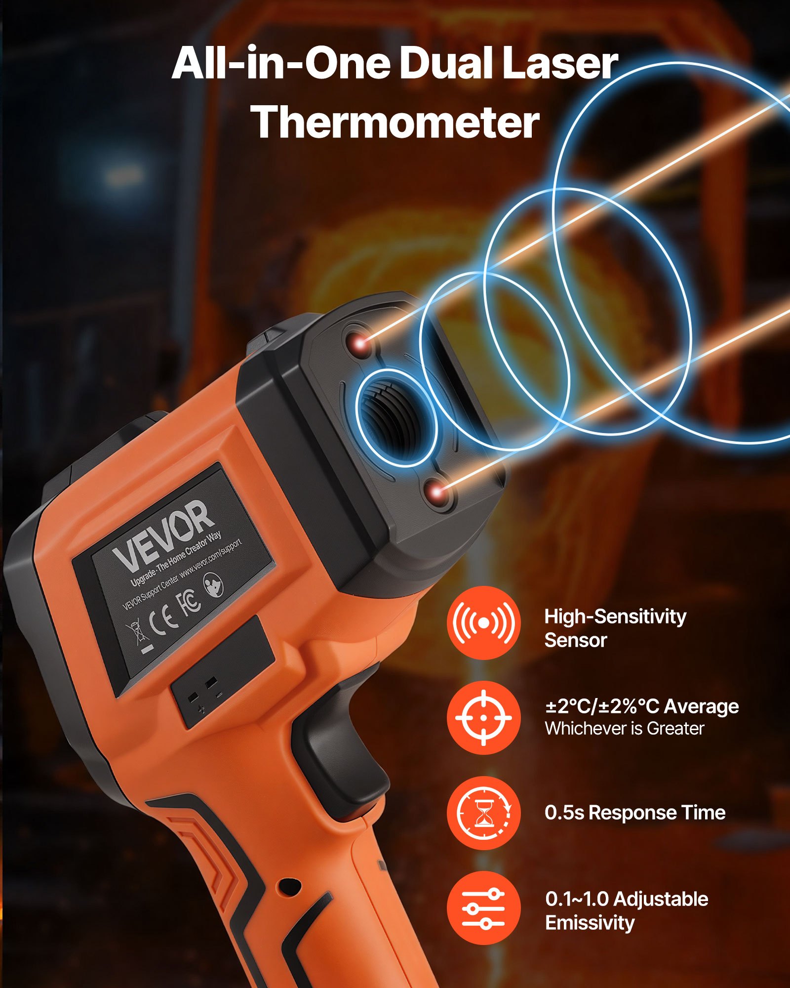 Non-Contact IR Temperature Gun for Cooking and Industrial Use