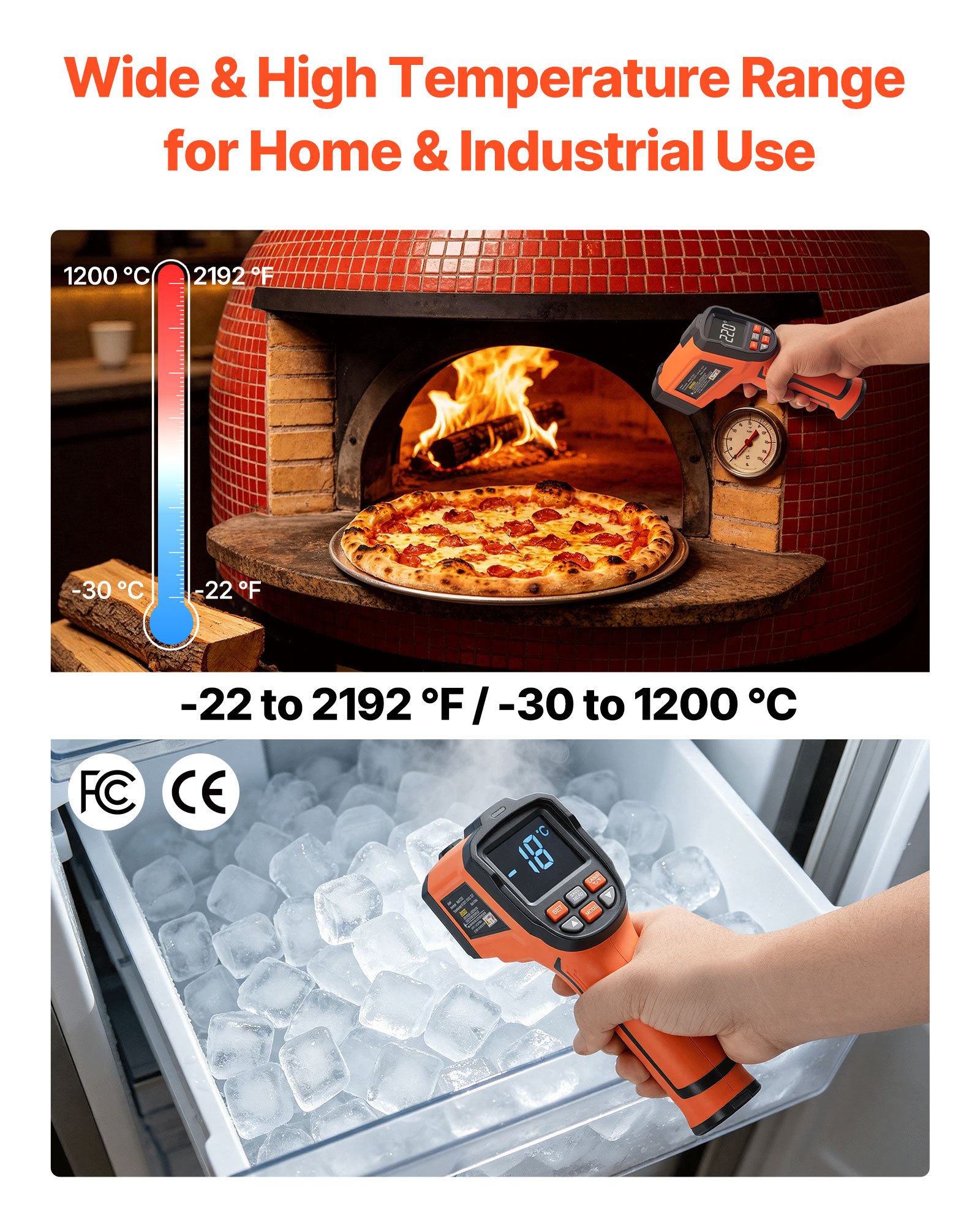 VEVOR Dual Laser Infrared Thermometer -30–1200°C with K-Type Thermocouple, Non-Contact IR Temperature Gun for Cooking and Industrial Use - Image 4