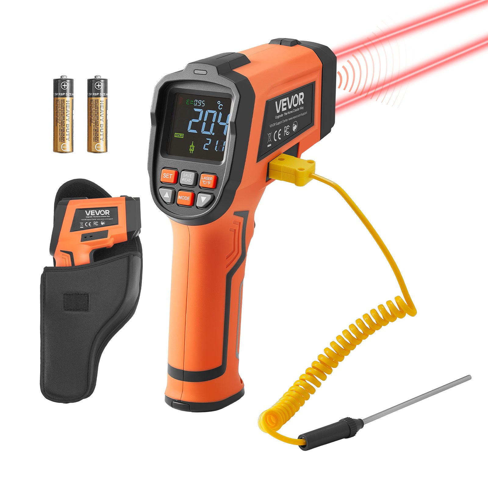 VEVOR Dual Laser Infrared Thermometer -30–1200°C with K-Type Thermocouple