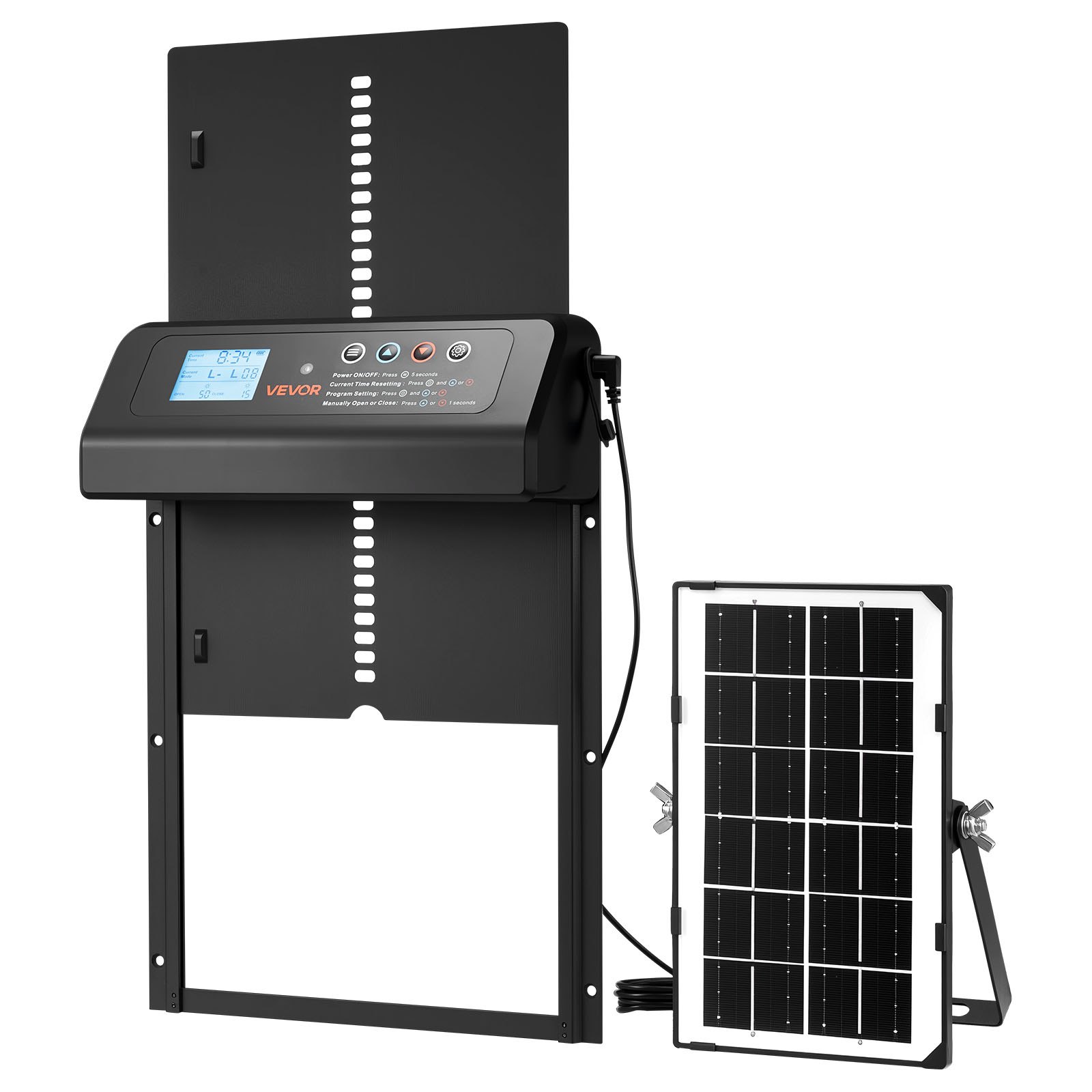 VEVOR Solar & Battery Automatic Chicken Coop Door, Aluminum, LCD, Remote, Light Sensor & Timer, Anti-Pinch Safety, Black - Зображення 9